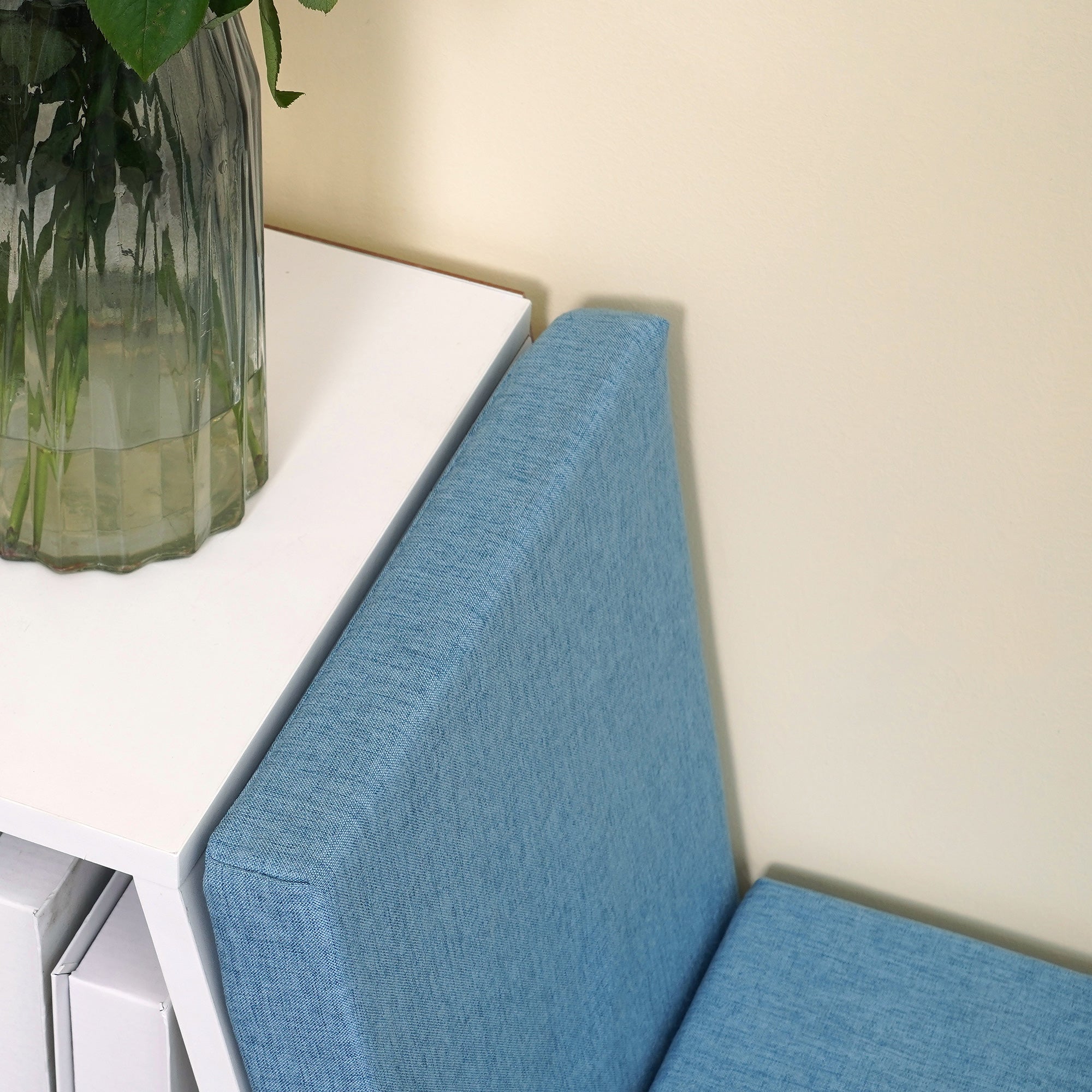 Bibliothèque banc 2 en 1 avec 5 compartiments de rangement et 2 coussins étagère de rangement livres 108 x 30 x 60 cm blanc bleu