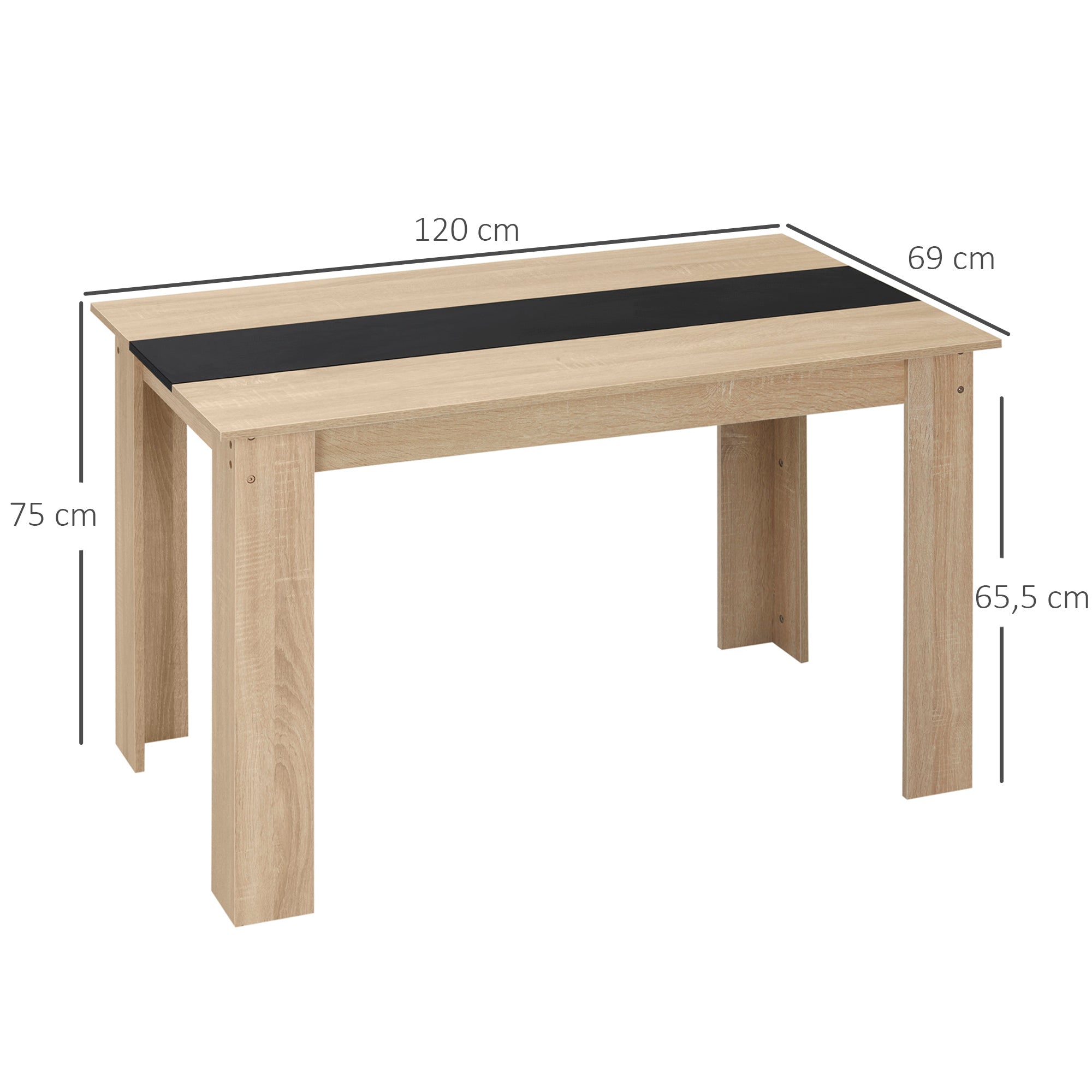 Table à manger rectangulaire pour 4 à 6 personnes, table de cuisine, 120 x 69 x 75 cm, style moderne, pieds triangulaires plus stable, chêne et noir