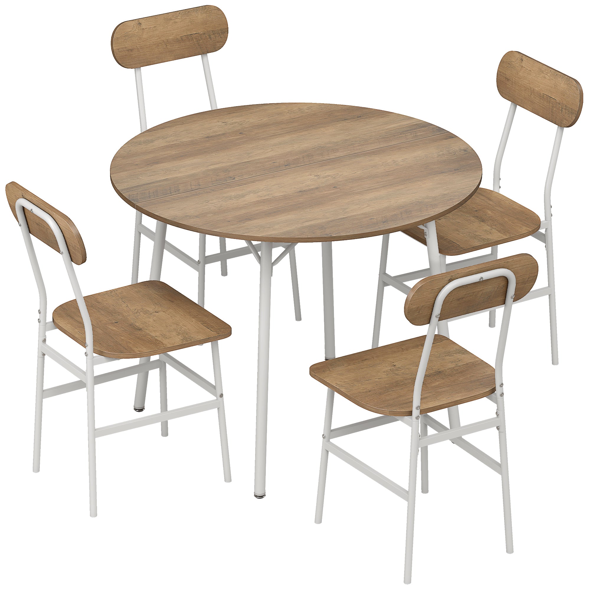Ensemble table salle à manger avec 4 chaises, table de cuisine avec chaises pour 4 personnes, plateau rond Ø 100 cm, cadre en métal, style industriel, pour salon, petit espace, bois naturel