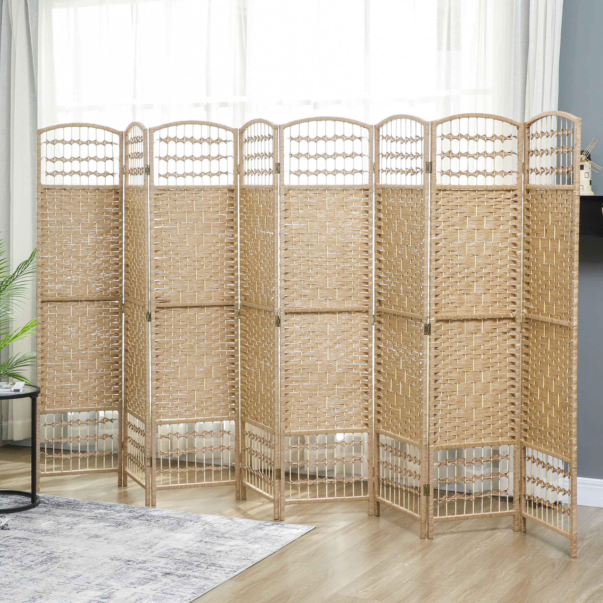 Paravent en bois 320 x 170 cm séparateur de pièce pliable 8 panneaux cloison de séparation chambre à coucher maison intérieur bois naturel