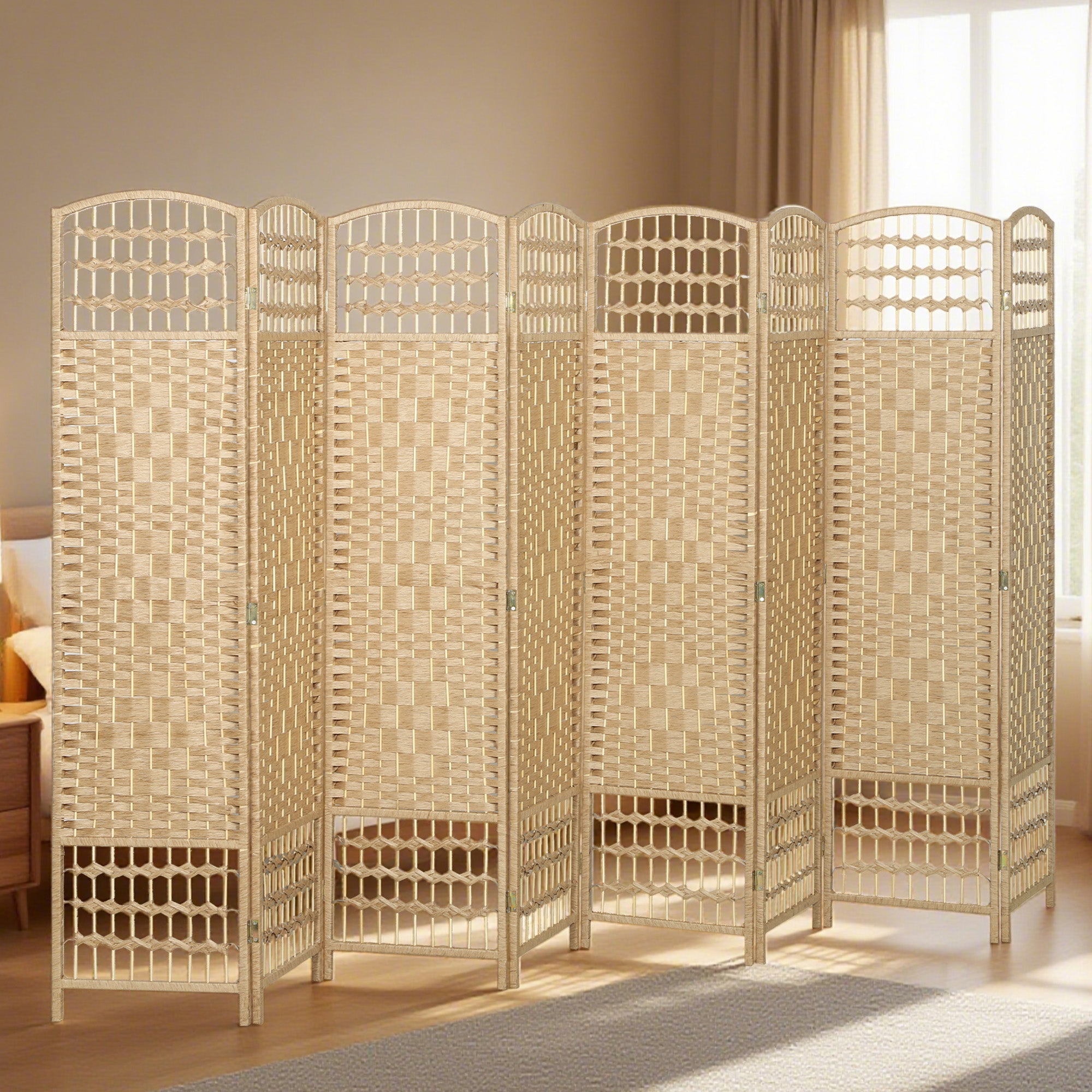 Paravent en bois 320 x 170 cm séparateur de pièce pliable 8 panneaux cloison de séparation chambre à coucher maison intérieur bois naturel
