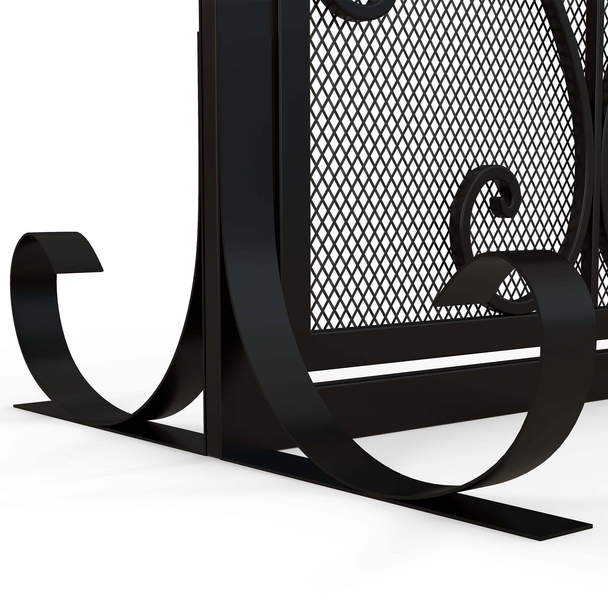 Pare-feu cheminée, grille de protection pour cheminée, panneau unique en maille d'acier, sommet arqué, serviteur cheminée avec double porte magnétiques, 105 x 40 x 80,5 cm, noir