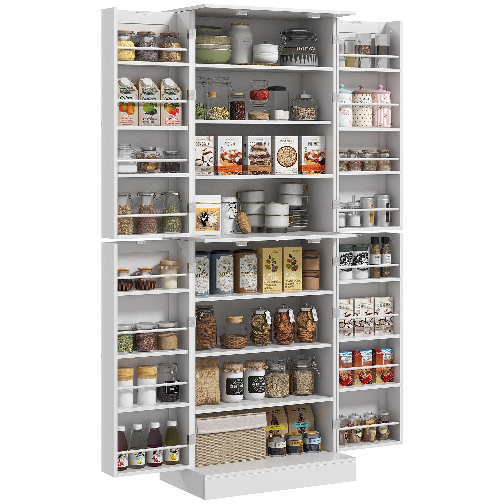Armoire de cuisine buffet cuisine vaisselier meuble de rangement style moderne avec placards, étagère réglable et porte-épices pour salle à manger, salon, 60 x 35 x 166 cm, blanc