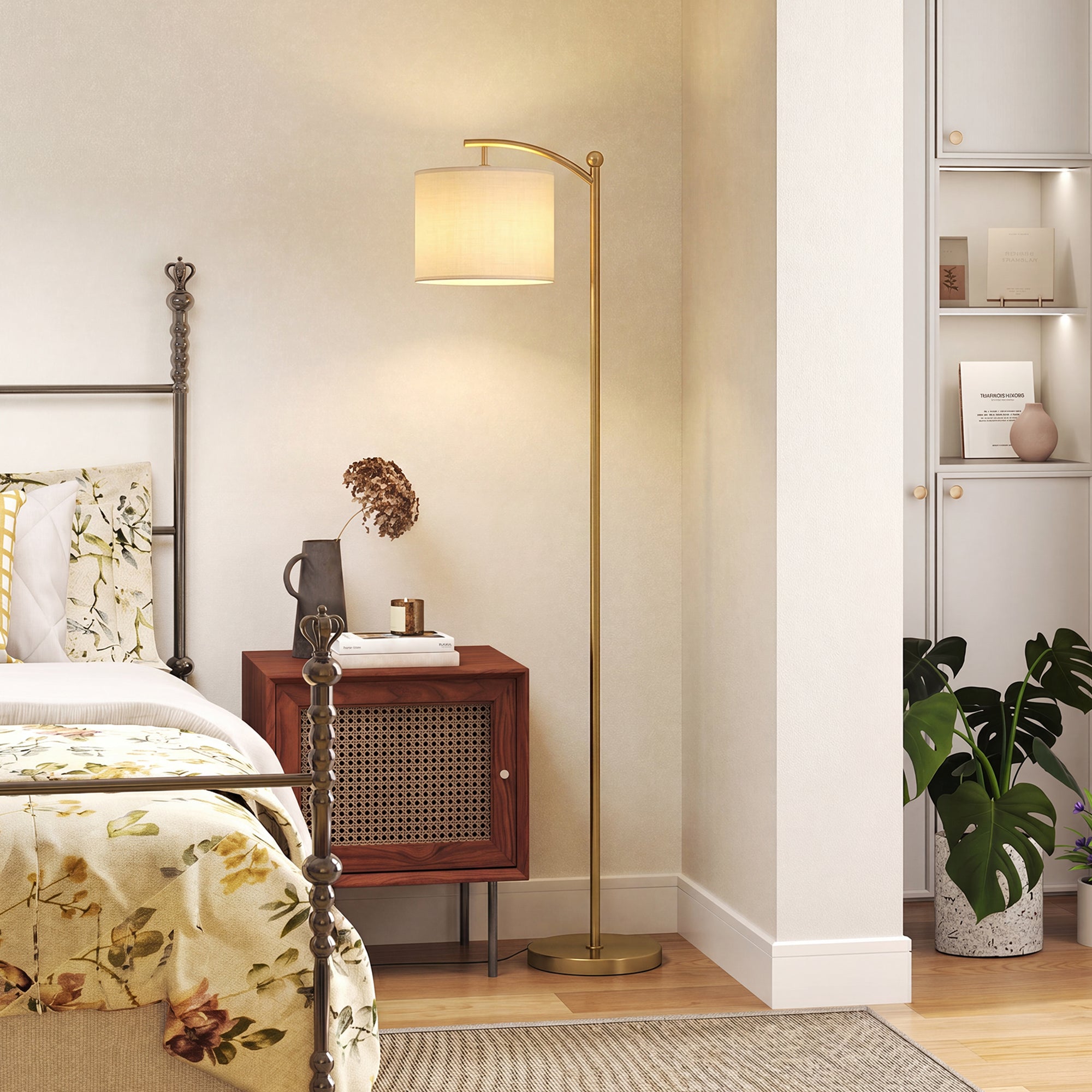 Lampadaire sur Pied de Salon, Lampe Salon Moderne Dimmable, 2 Températures de Couleur avec Télécommande, Minuterie de 60 minutes, pour Salon et Chambre, 160 cm, Doré