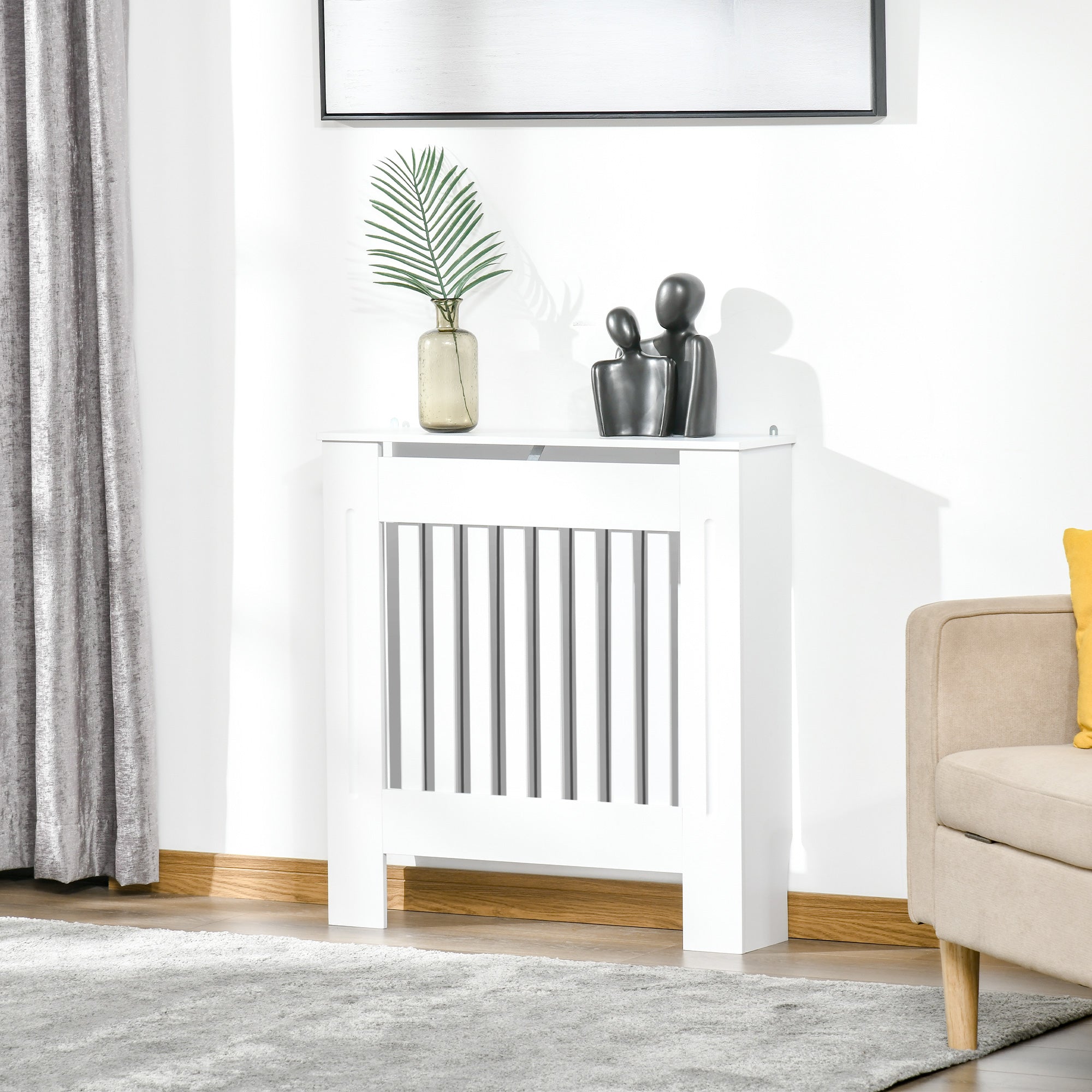 Cache-radiateur couverture radiateur grille d'aération verticale à lattes 78L x 19l x 81H cm en bois Blanc