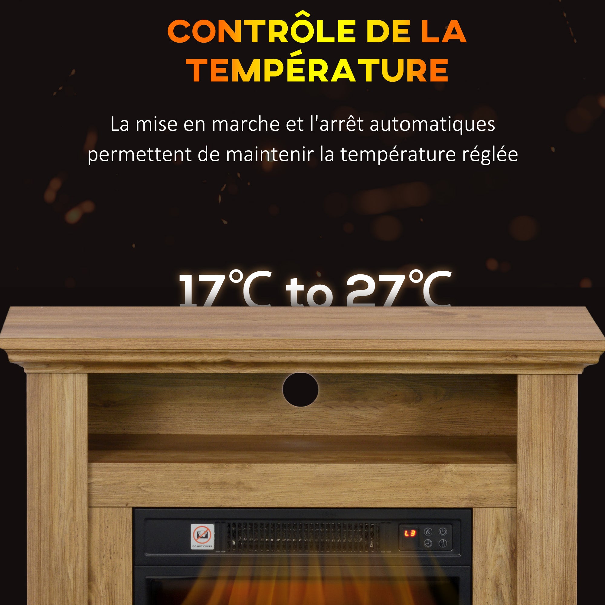 Cheminée électrique, effet flamme 3D, chauffage 1800W, luminosité réglable, télécommande, minuterie, cheminée décorative, sécurité renforcée, 81,5 x 30 x 76,2 cm, brun effet bois