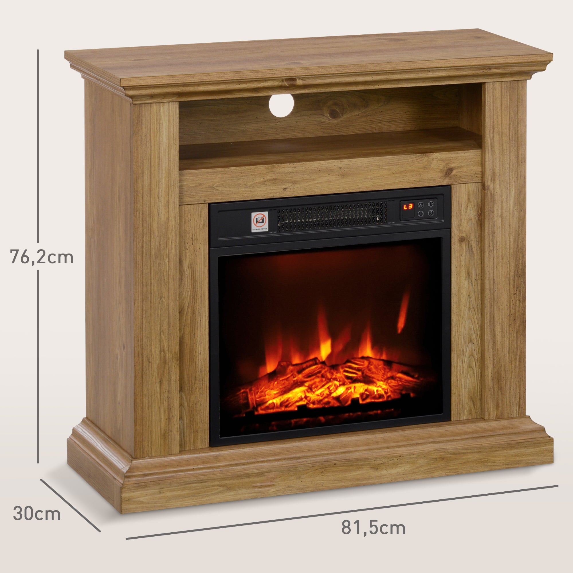 Cheminée électrique, effet flamme 3D, chauffage 1800W, luminosité réglable, télécommande, minuterie, cheminée décorative, sécurité renforcée, 81,5 x 30 x 76,2 cm, brun effet bois