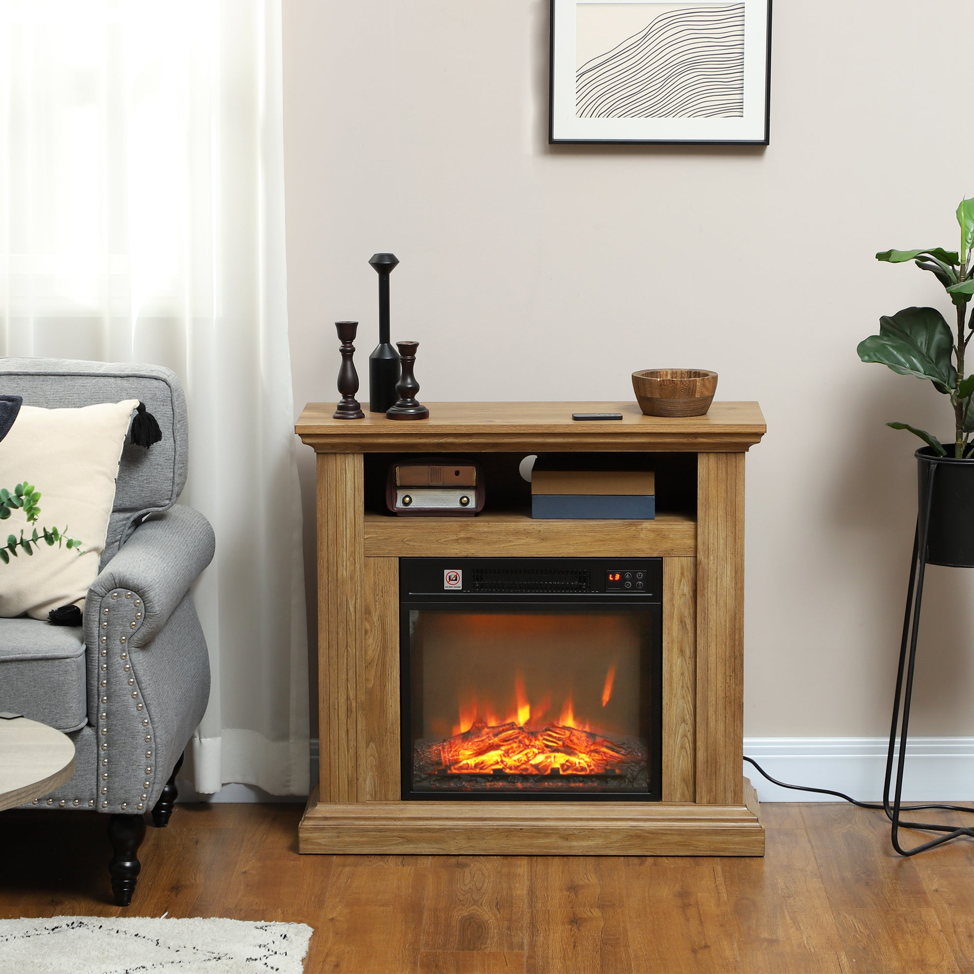 Cheminée électrique, effet flamme 3D, chauffage 1800W, luminosité réglable, télécommande, minuterie, cheminée décorative, sécurité renforcée, 81,5 x 30 x 76,2 cm, brun effet bois