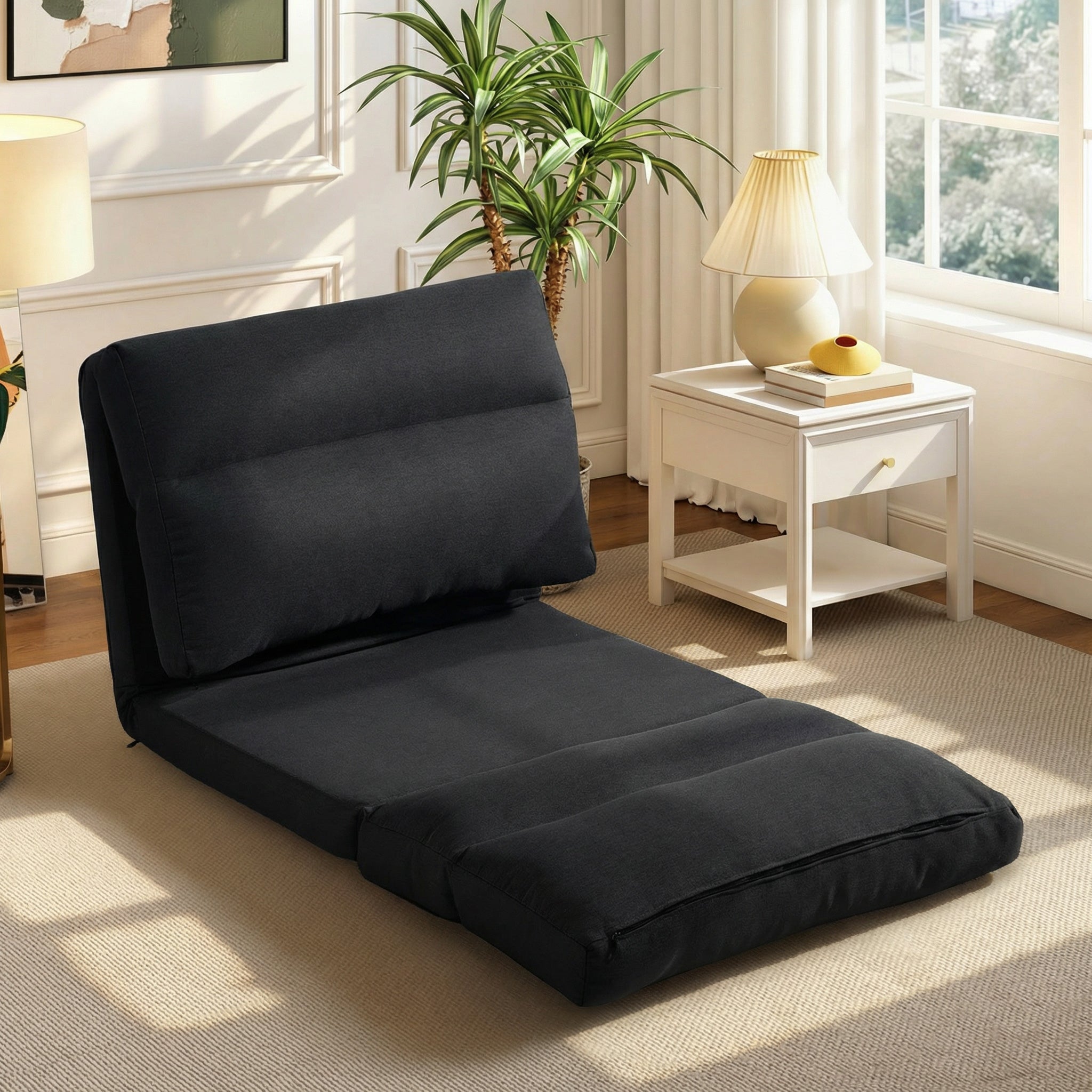 Canapé paresseux chauffeuse 1 place fauteuil paresseux convertible en lit fauteuil salon avec dossier inclinable sur 5 positions, charge 120 Kg, pour salon chambre et bureau, 70x72x56 cm, noir