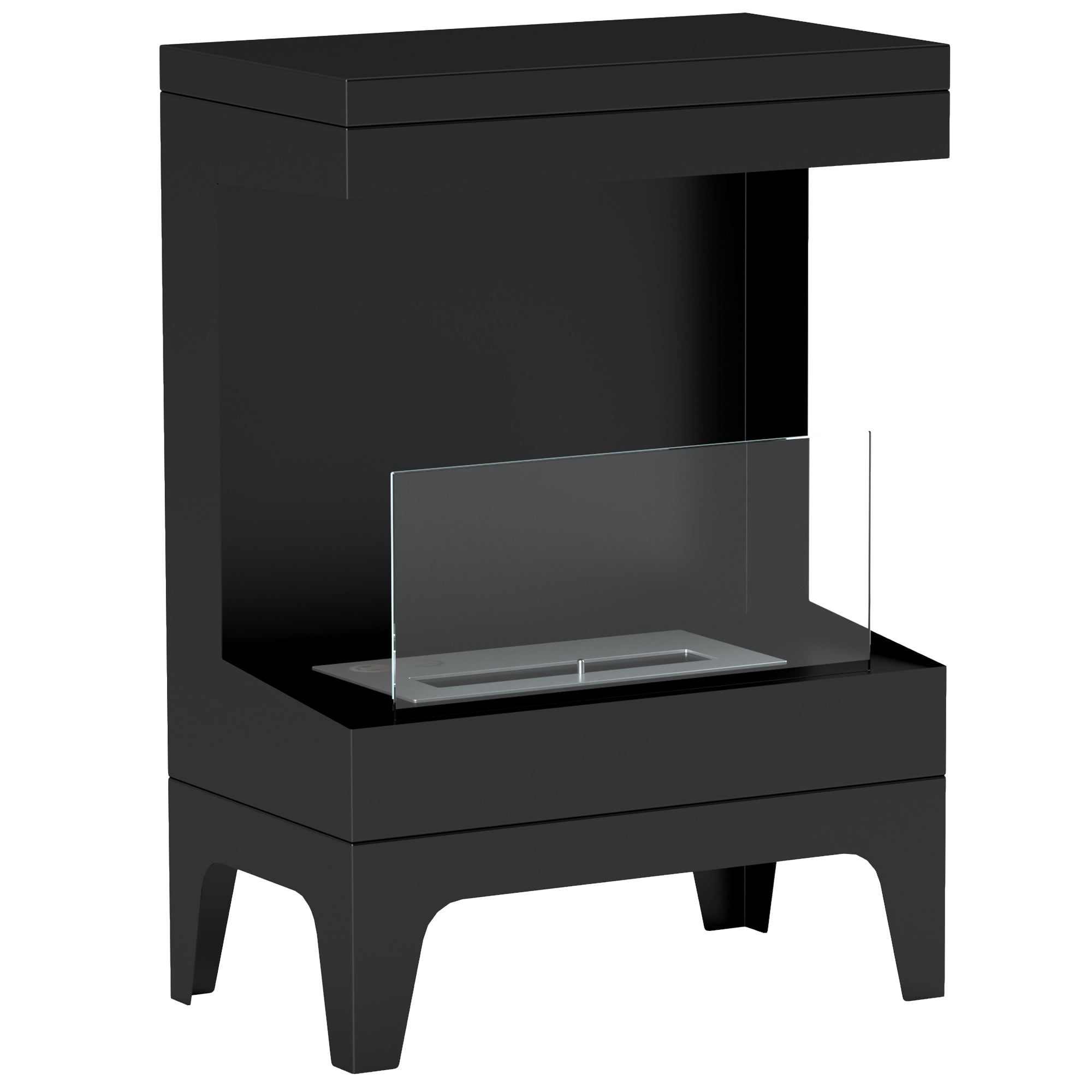 Cheminée bioéthanol sur pieds, avec réservoir 0,9 L, environ 3,3 h de durée de combustion, couverture 20 m², 38 x 22 x 54 cm, noir