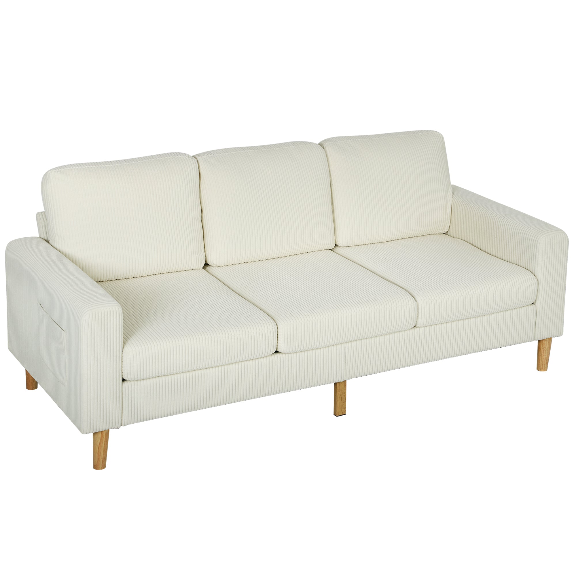 Canapé 3 places en velours côtelé, 192 cm, design moderne, canapé avec coussins à ressorts et assise rembourré, pour salon, chambre, bureau, beige