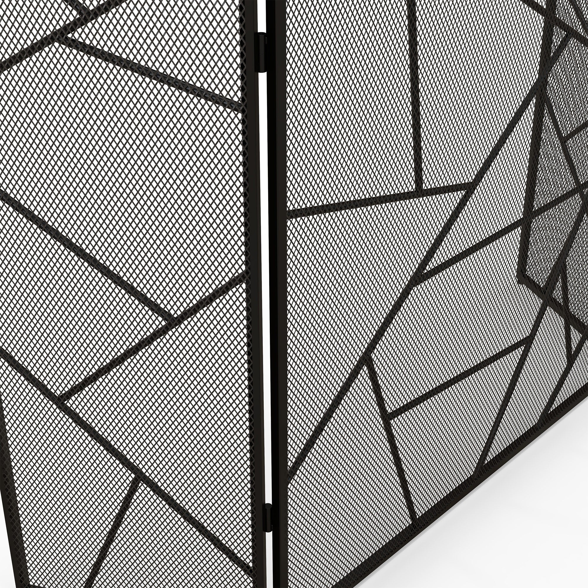 Pare feu cheminée pliable 3 panneaux, pare-étincelles cheminée, grille de protection cheminée en maille d'acier avec décor géométrique et pieds antidérapants, 135l x 1,2P x 85H cm, noir