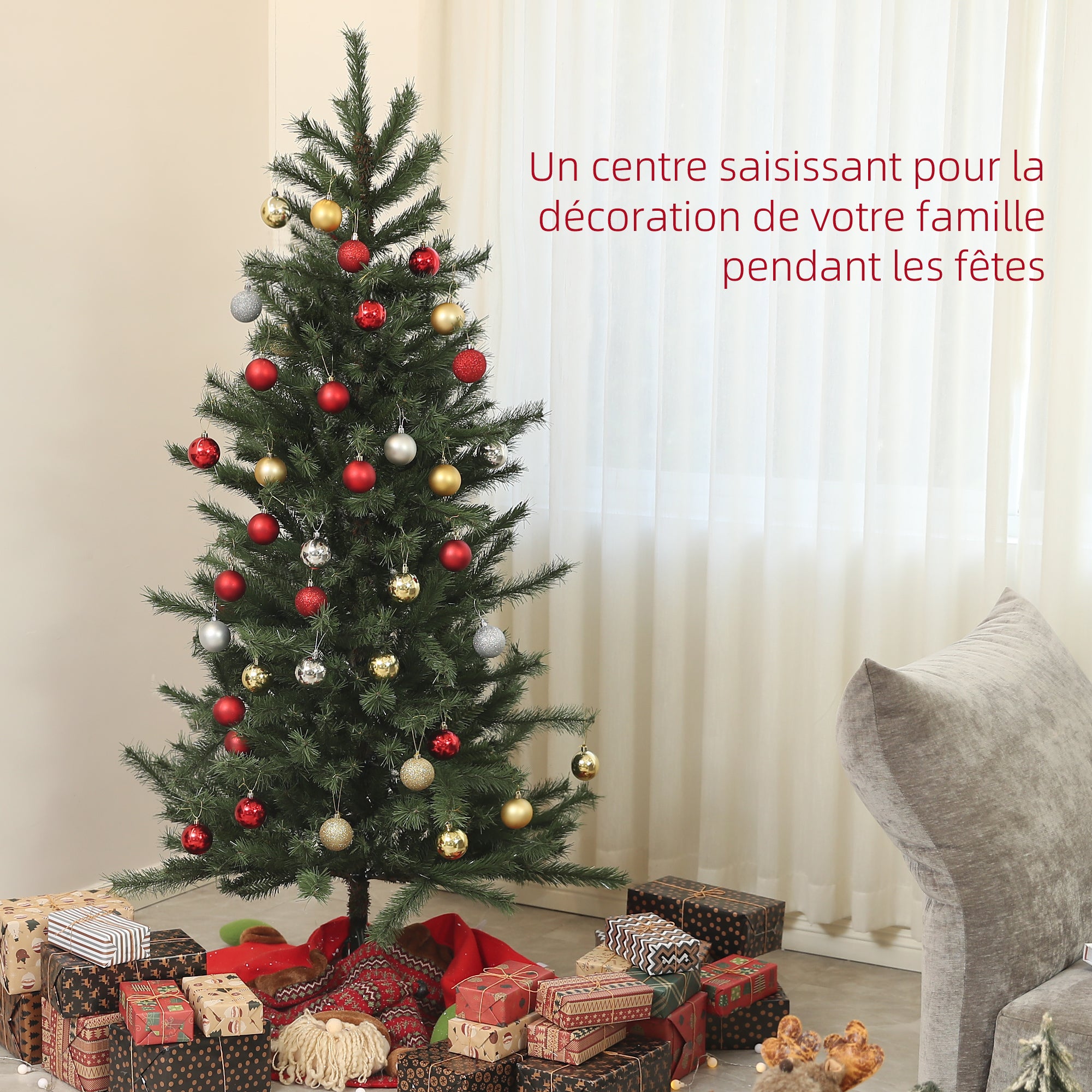 Sapin de Noël artificiel 180 cm arbre de Noël avec support en acier pliable, 467 branches, décoration de Noël effet réaliste, vert