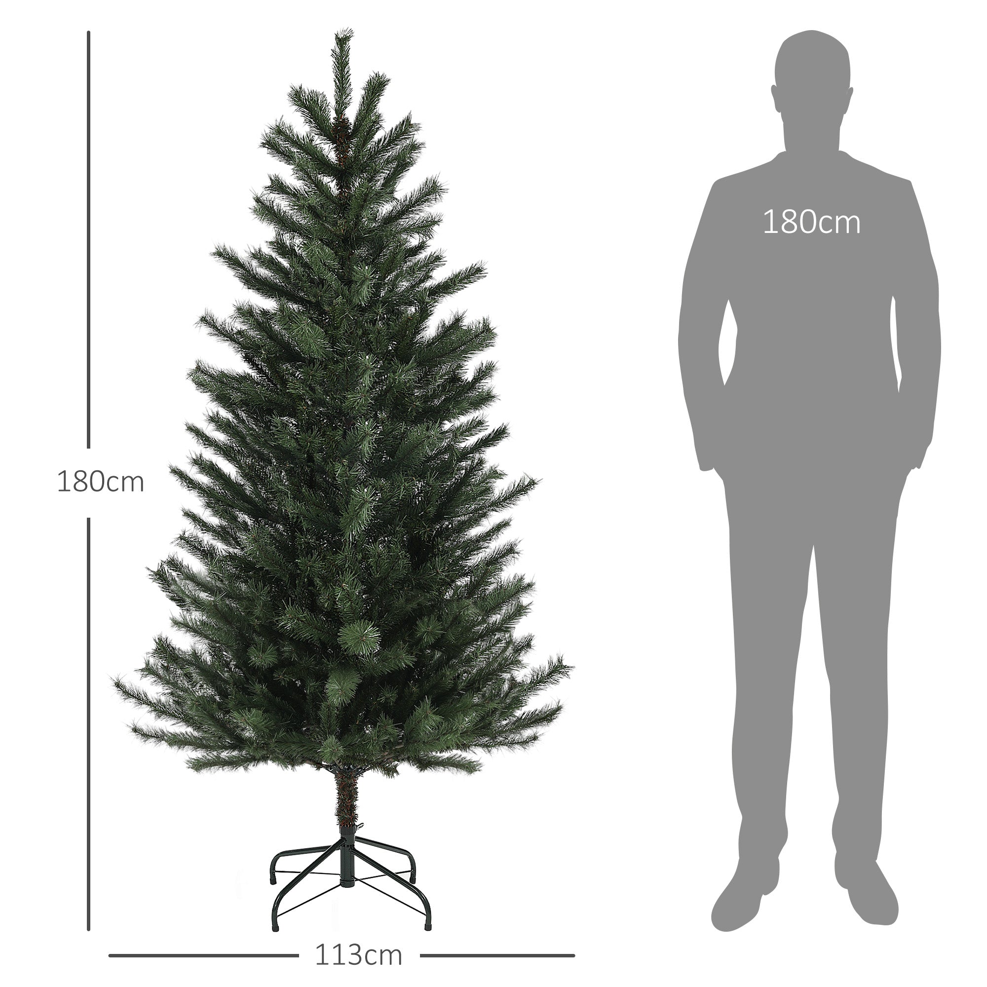 Sapin de Noël artificiel 180 cm arbre de Noël avec support en acier pliable, 467 branches, décoration de Noël effet réaliste, vert