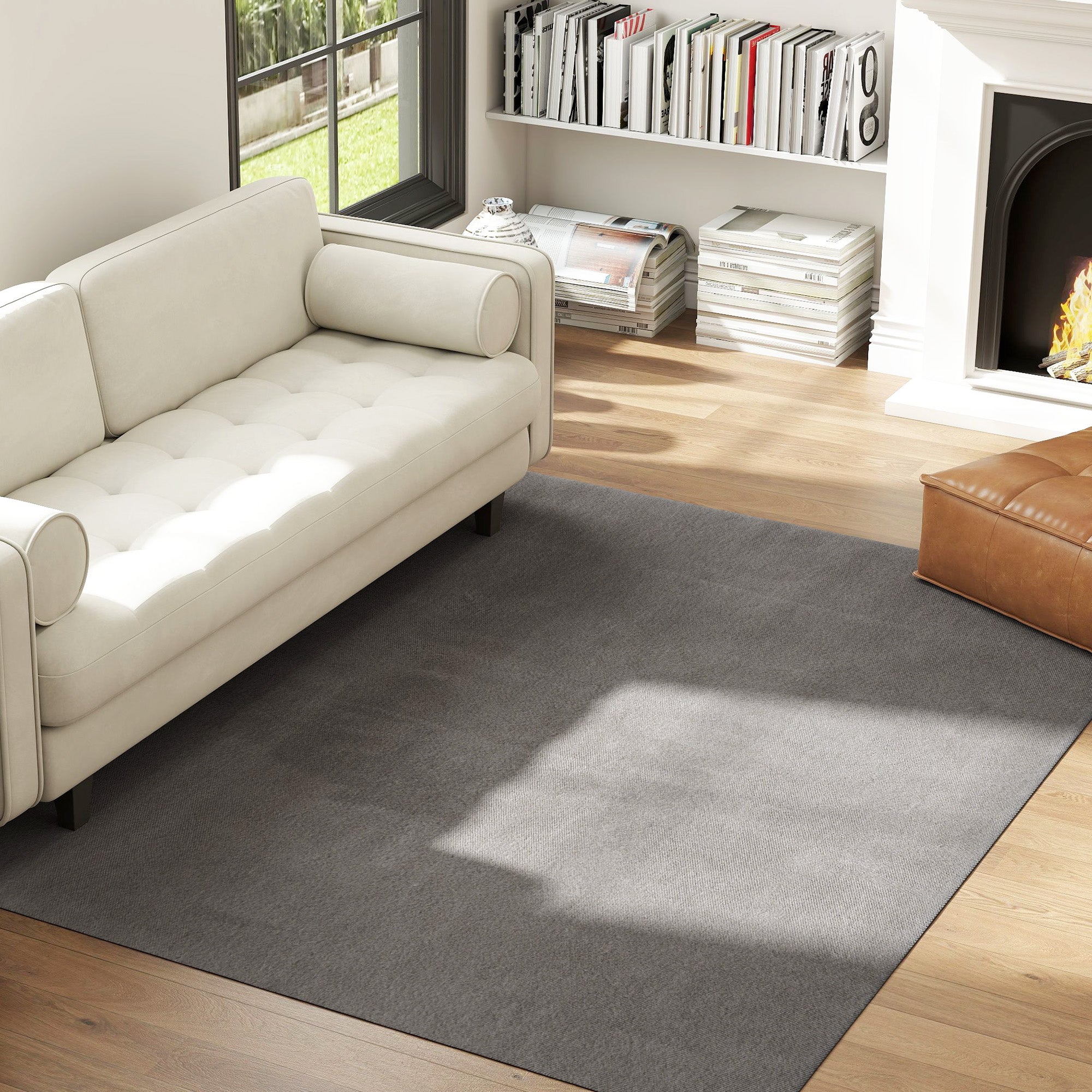 Tapis salon 230 x 160 cm tapis à poils longs, lavable en machine, antidérapant, en fausse fourrure, pour salon, chambre à coucher, bureau, gris clair