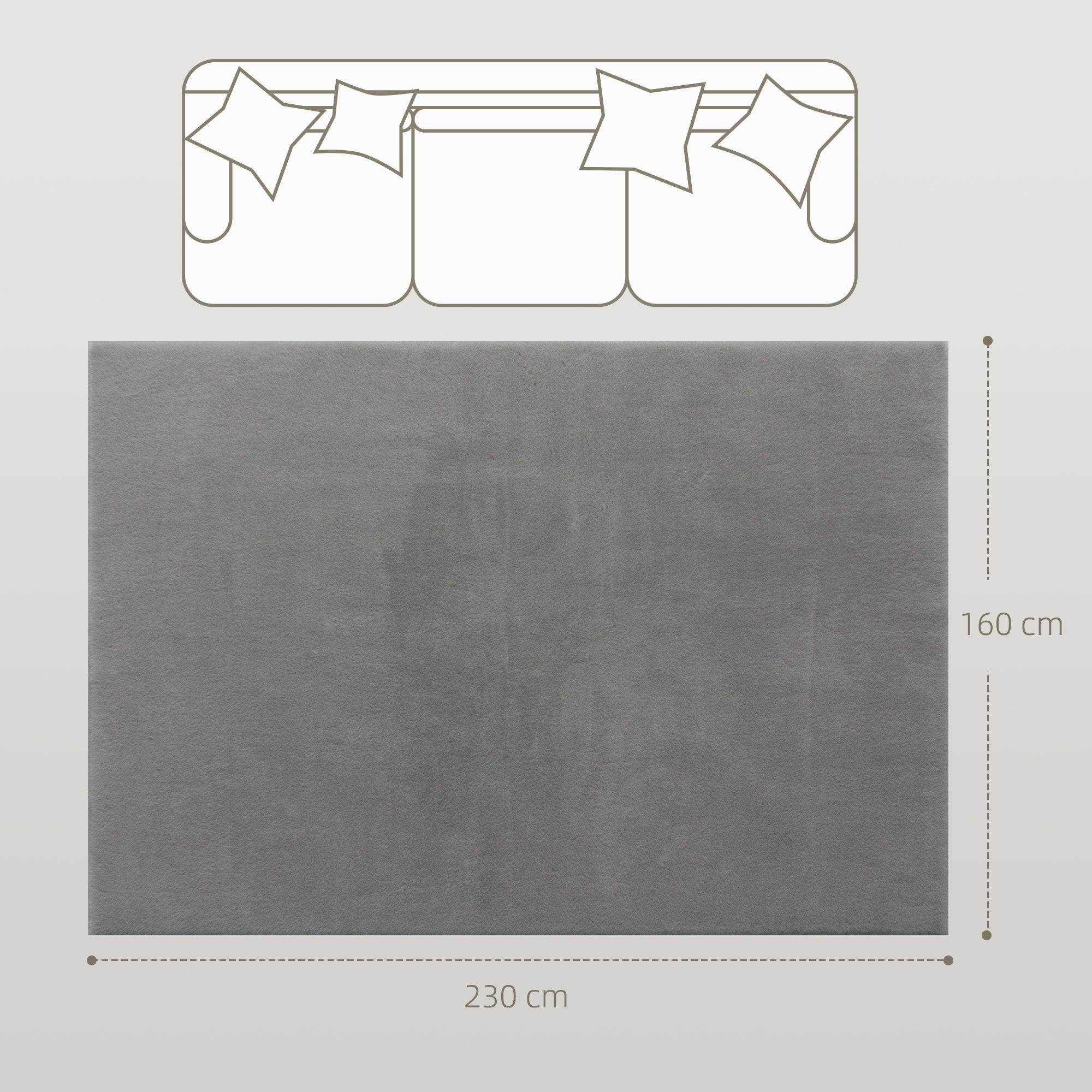 Tapis salon 230 x 160 cm tapis à poils longs, lavable en machine, antidérapant, en fausse fourrure, pour salon, chambre à coucher, bureau, gris clair