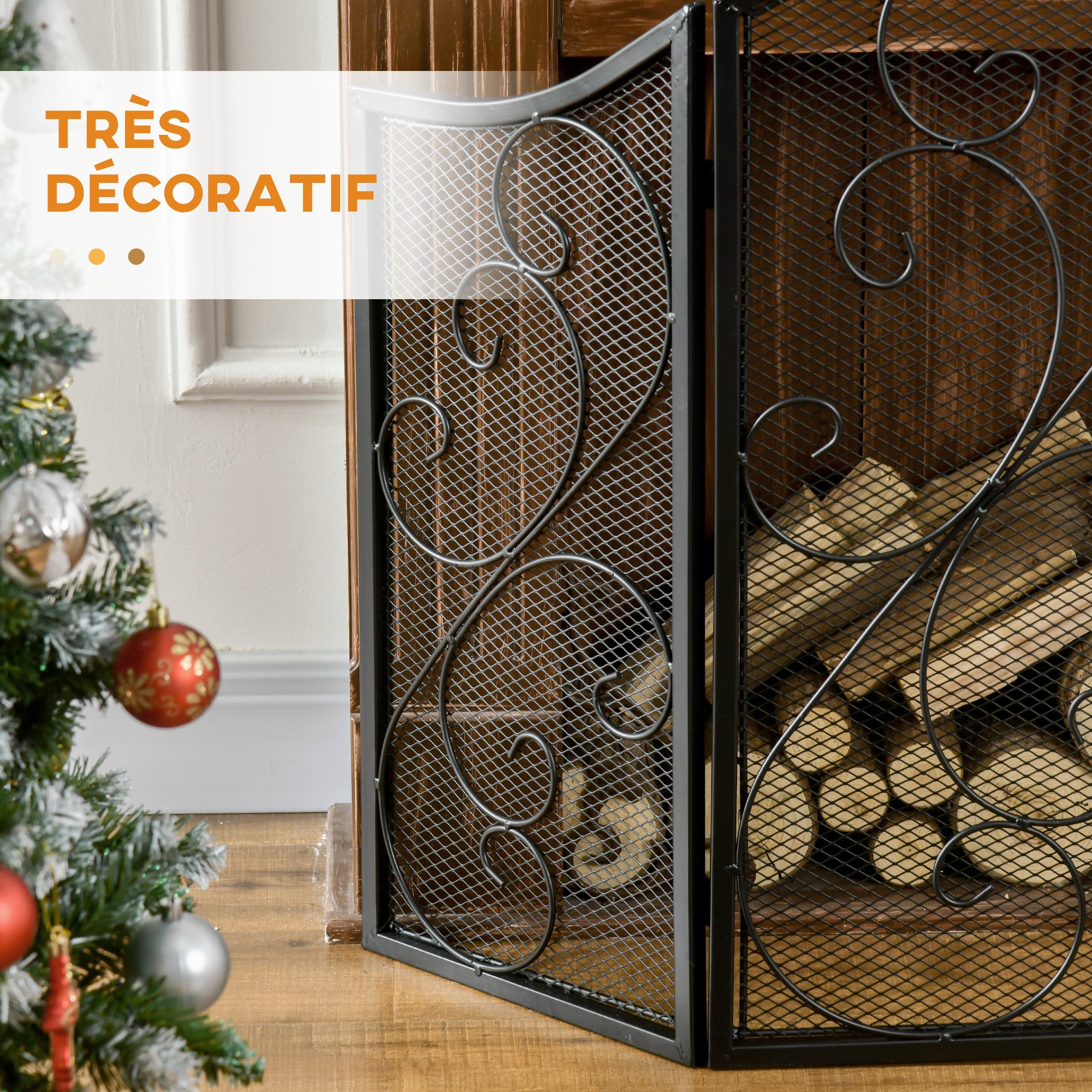 Pare-feu cheminée pare-étincelles 3 volets pliables grille de protection pour cheminée ou poêle - dim. 66 x 31 x 81 cm - métal noir