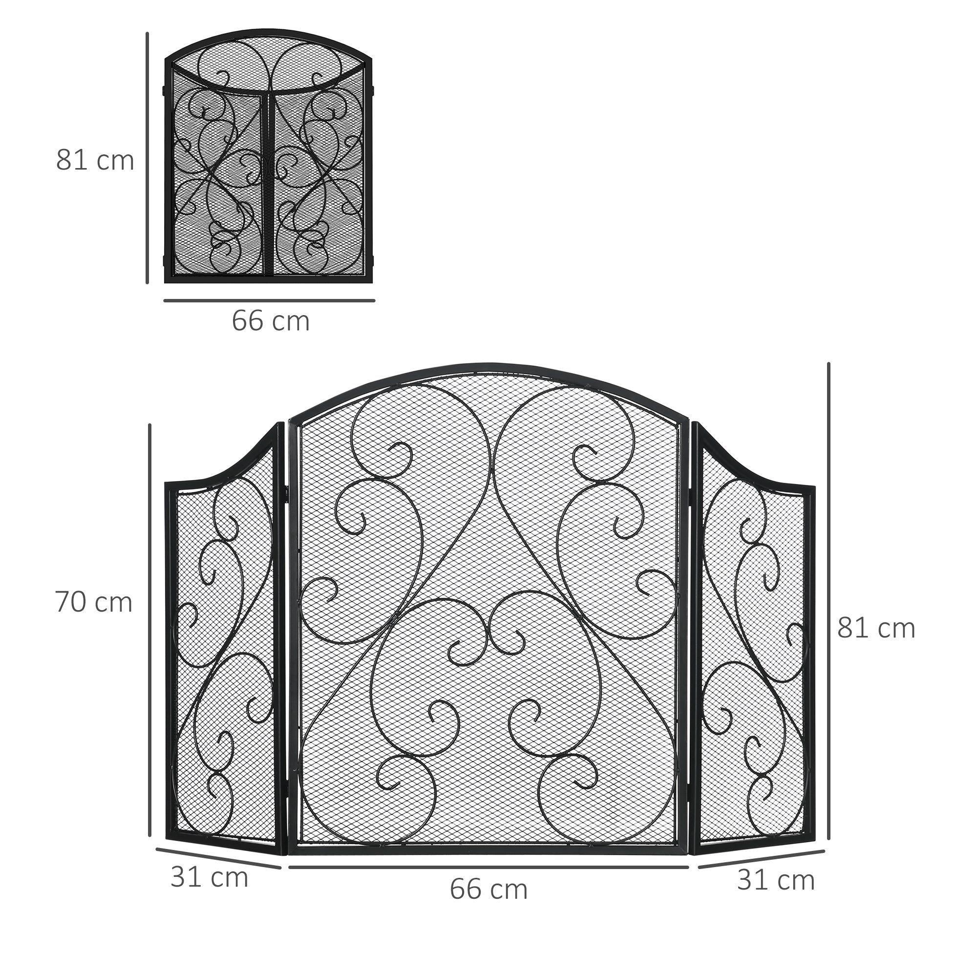Pare-feu cheminée pare-étincelles 3 volets pliables grille de protection pour cheminée ou poêle - dim. 66 x 31 x 81 cm - métal noir
