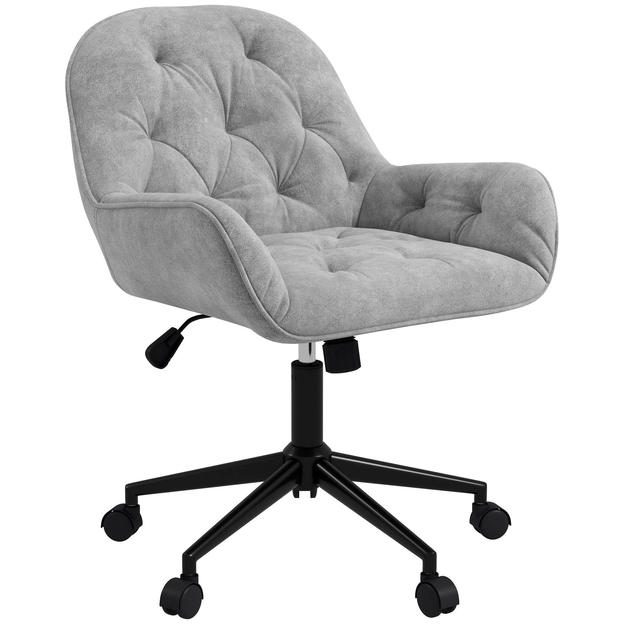 Chaise de bureau, fauteuil de bureau en aspect velours, siège pivotant à 360°, réglable en hauteur, dossier arrondi chaise ergonomique charge 120 kg pour chambre, salon, gris clair