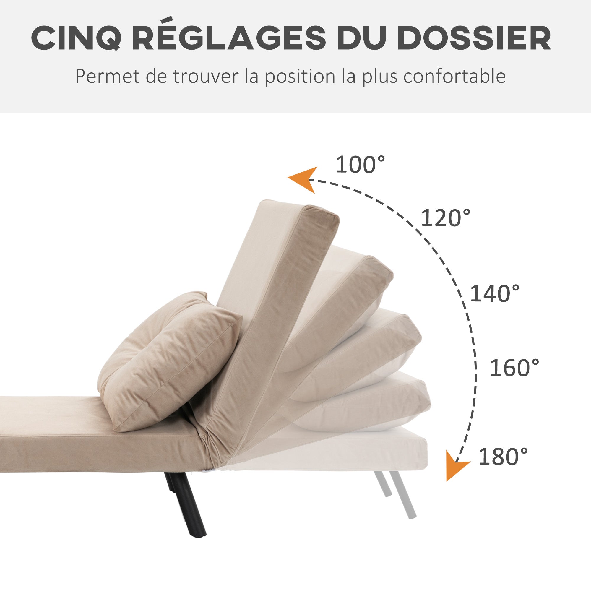Fauteuil convertible 1 place chauffeuse 4 en 1 canapé convertible fauteuil lit avec dossier réglable en 5 positions, coussin inclus, canapé-lit 1 place pour invités, salon, charge 120 kg beige