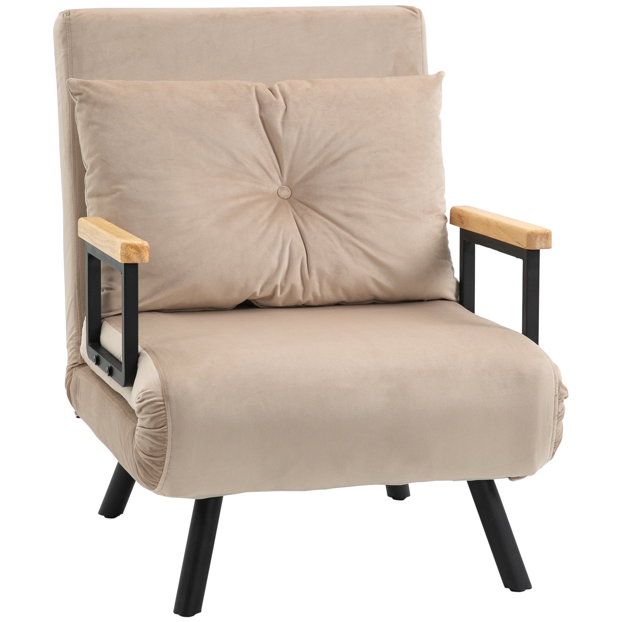 Fauteuil convertible 1 place chauffeuse 4 en 1 canapé convertible fauteuil lit avec dossier réglable en 5 positions, coussin inclus, canapé-lit 1 place pour invités, salon, charge 120 kg beige
