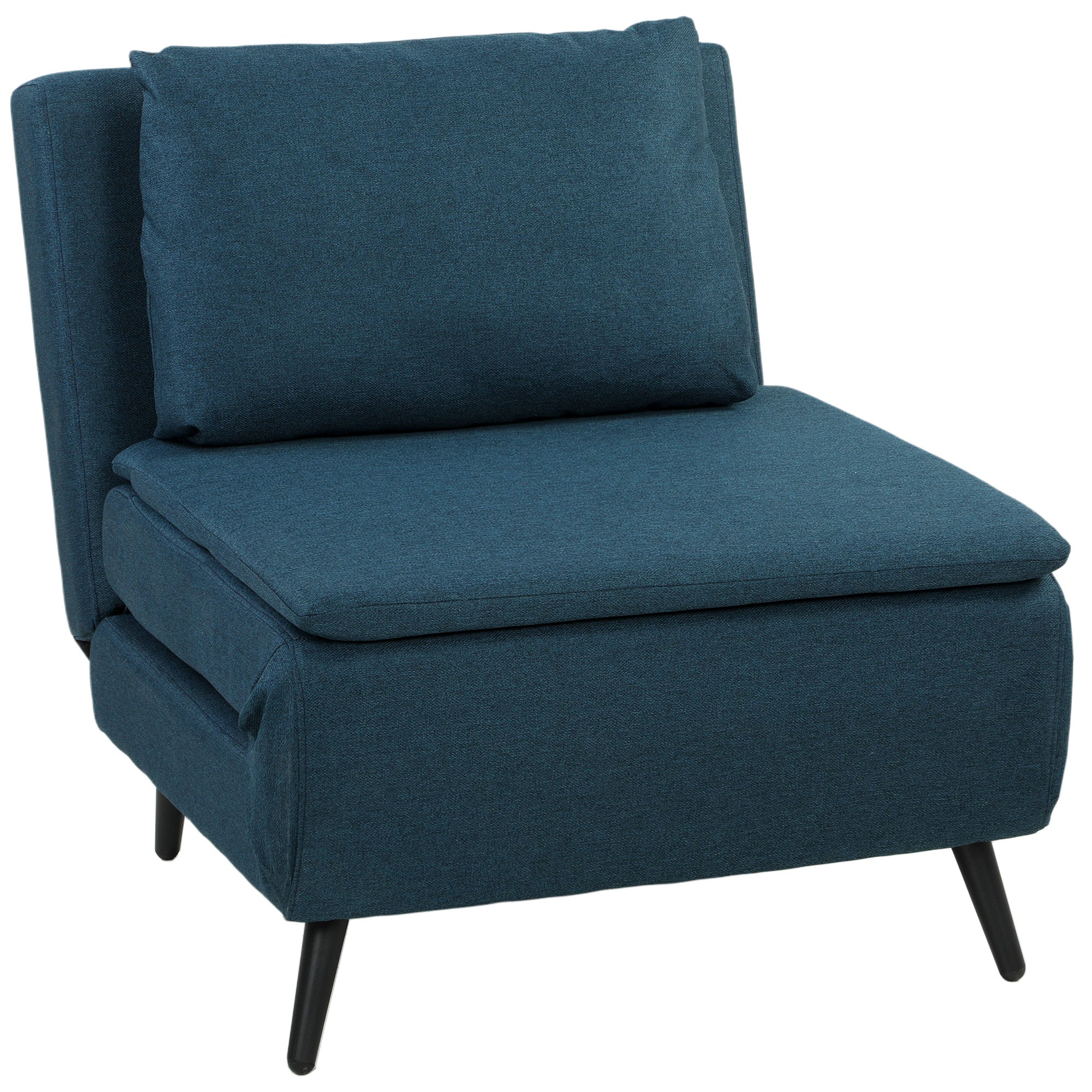 Fauteuil Convertible 1 Place, Fauteuil-Lit Clic-Clac 3 en 1 avec Dossier Réglable, Oreiller, Assise Large, Ressorts en S, Canapé-Lit Rembourré en Lin pour Invités, Salon, Bureau, Bleu