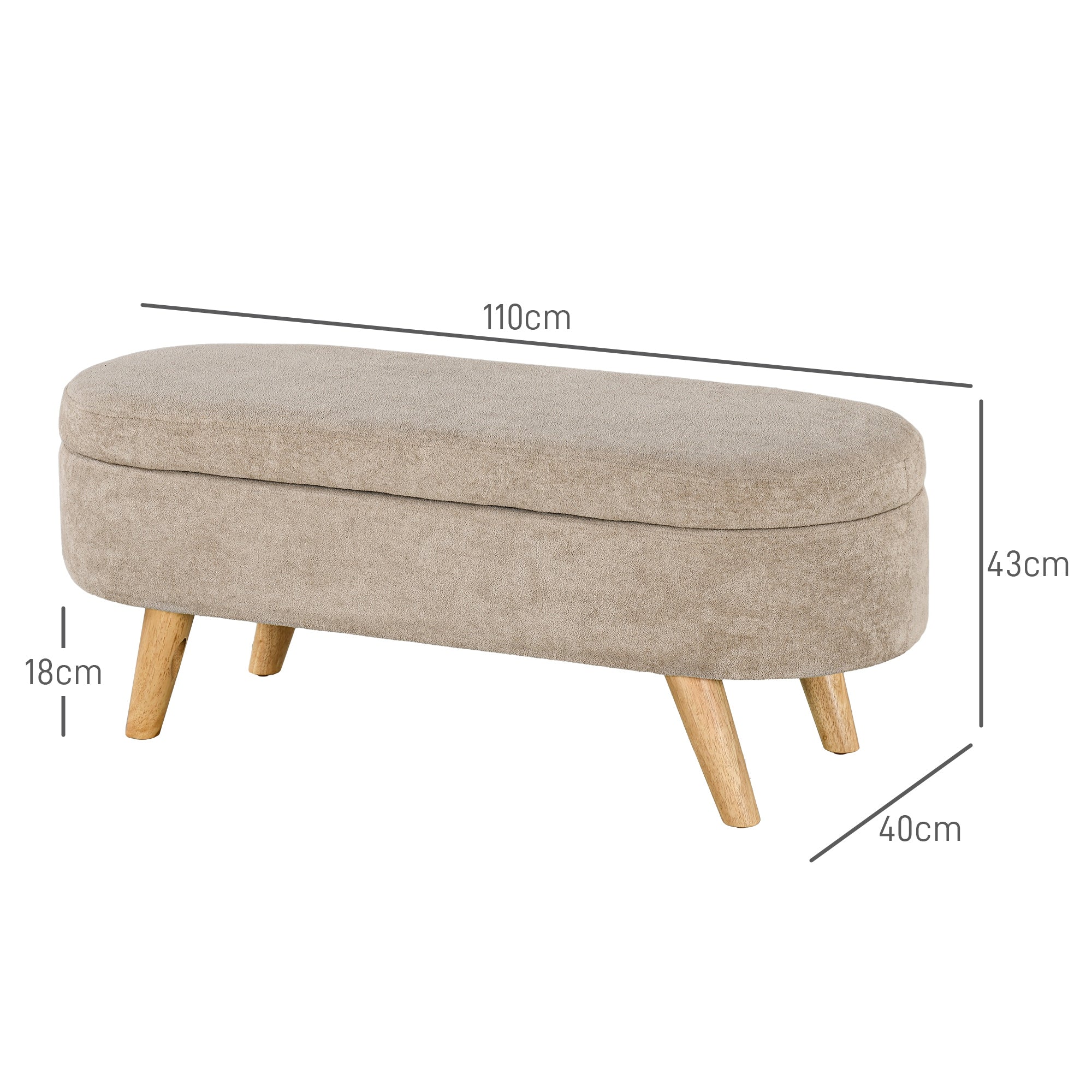 Banc banquette bout de lit coffre de rangement 2 en 1 en tissu avec pieds en bois 110l x 40P x 43H cm cm beige