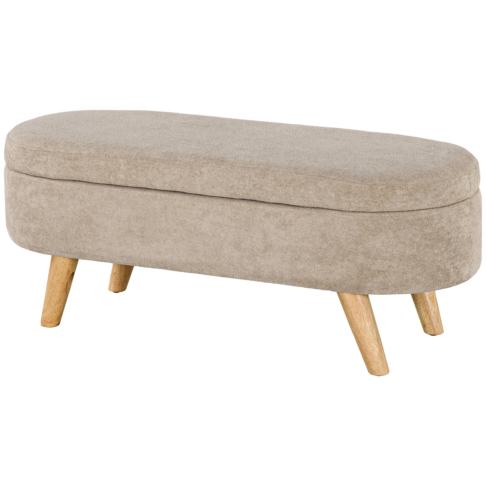 Banc banquette bout de lit coffre de rangement 2 en 1 en tissu avec pieds en bois 110l x 40P x 43H cm cm beige