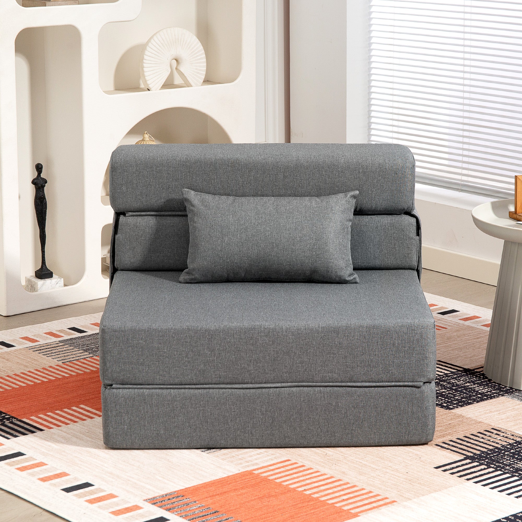 Fauteuil convertible 1 place fauteuil lit pliant chauffeuse 1 place 3 en 1 avec assise rembourré, coussin inclus, matelas pliable portable pour invités, salon, petit espace, charge 120 kg, gris