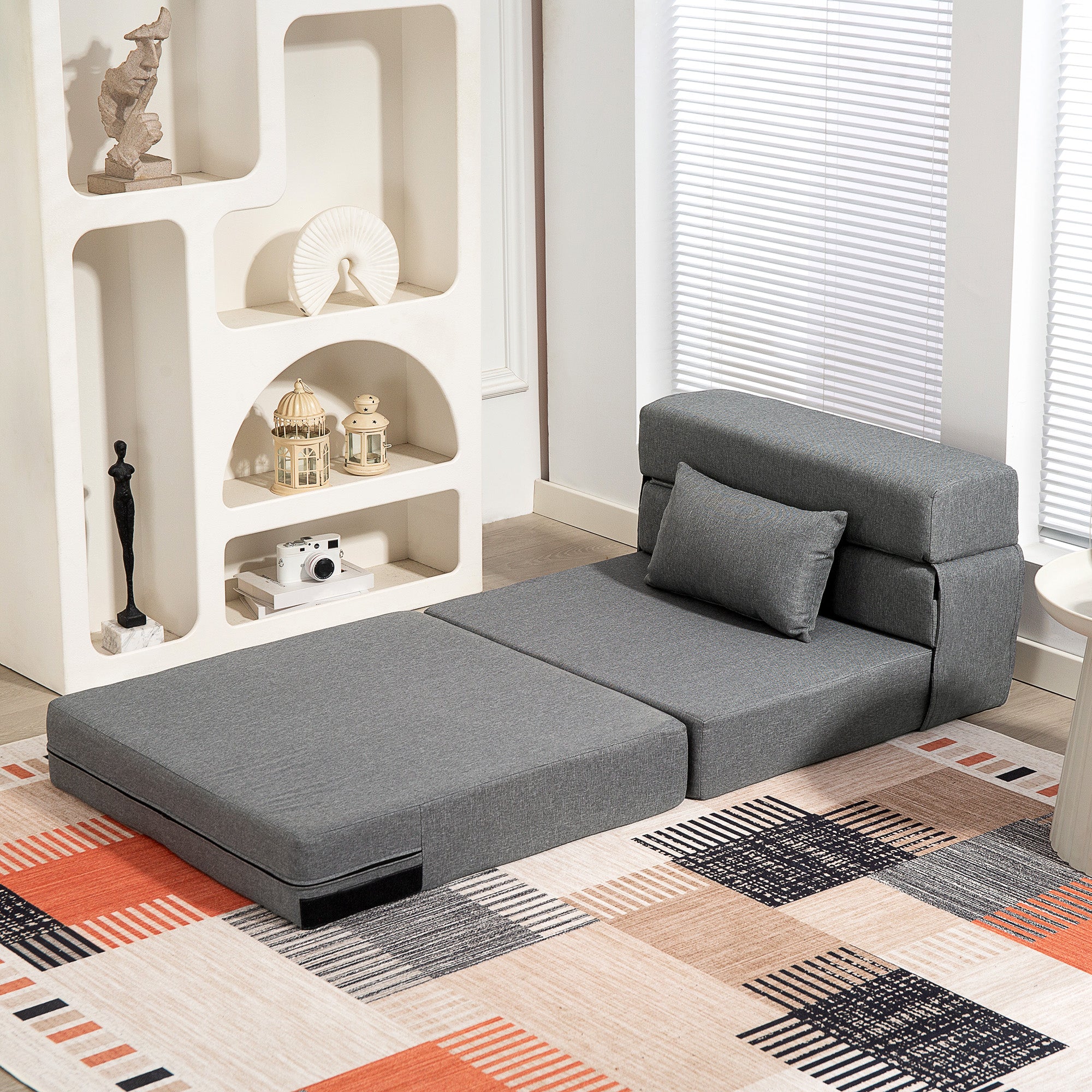 Fauteuil convertible 1 place fauteuil lit pliant chauffeuse 1 place 3 en 1 avec assise rembourré, coussin inclus, matelas pliable portable pour invités, salon, petit espace, charge 120 kg, gris