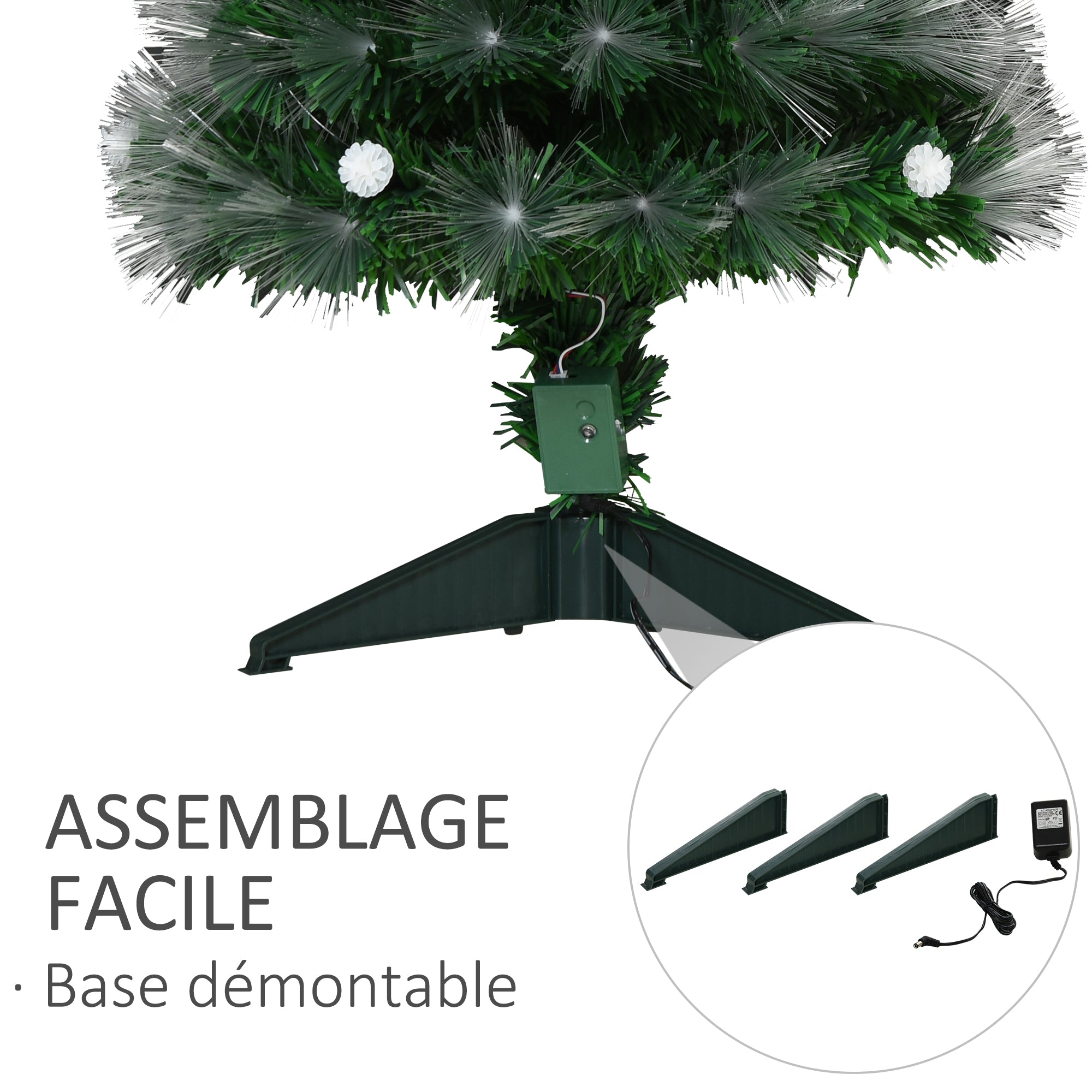 Sapin de Noël Artificiel Lumineux 90H cm Fibre Optique LED + 14 Ampoules + Support Pied 90 Branches étoile Sommet Brillante Vert