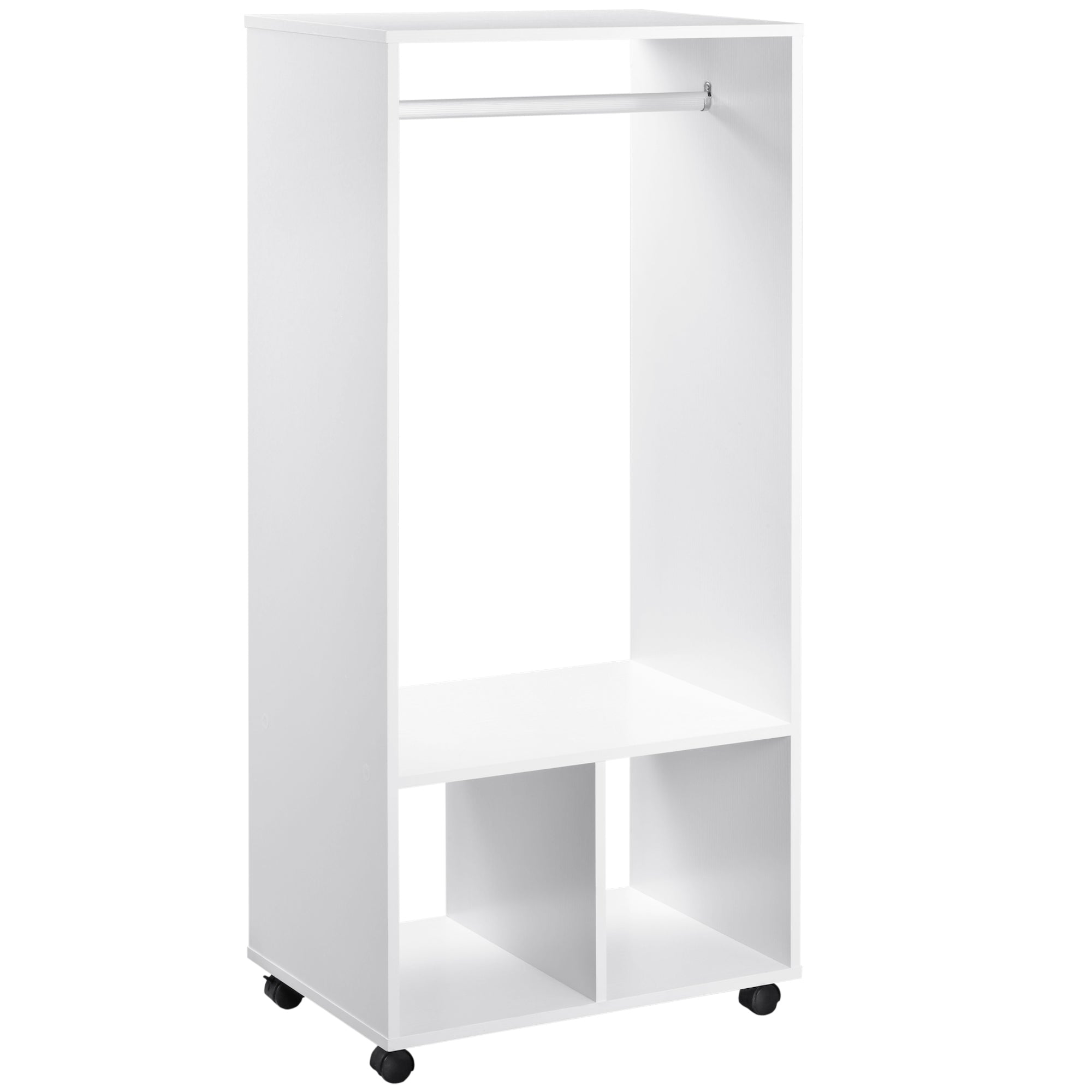 Armoire penderie étagère 2 niches penderie 4 roulettes pivotantes dim. 60L x 40l x 128H cm Coloris Blanc