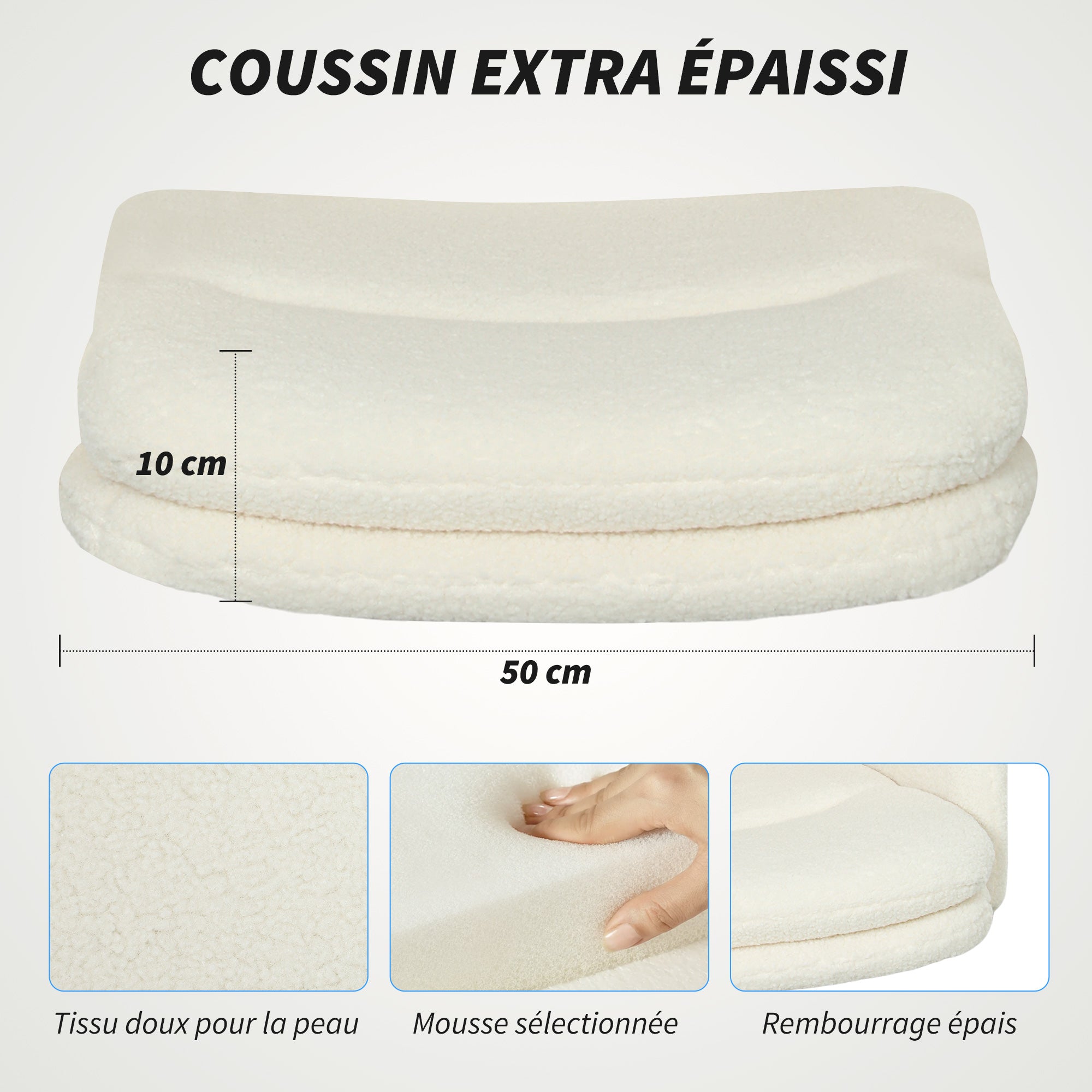 Chaise de bureau, fauteuil ergonomique en tissu effet laine bouclée avec hauteur réglable, fonction de bascule, pivotant 360° et assise rembourrée, pour salon, chambre, télétravail, crème