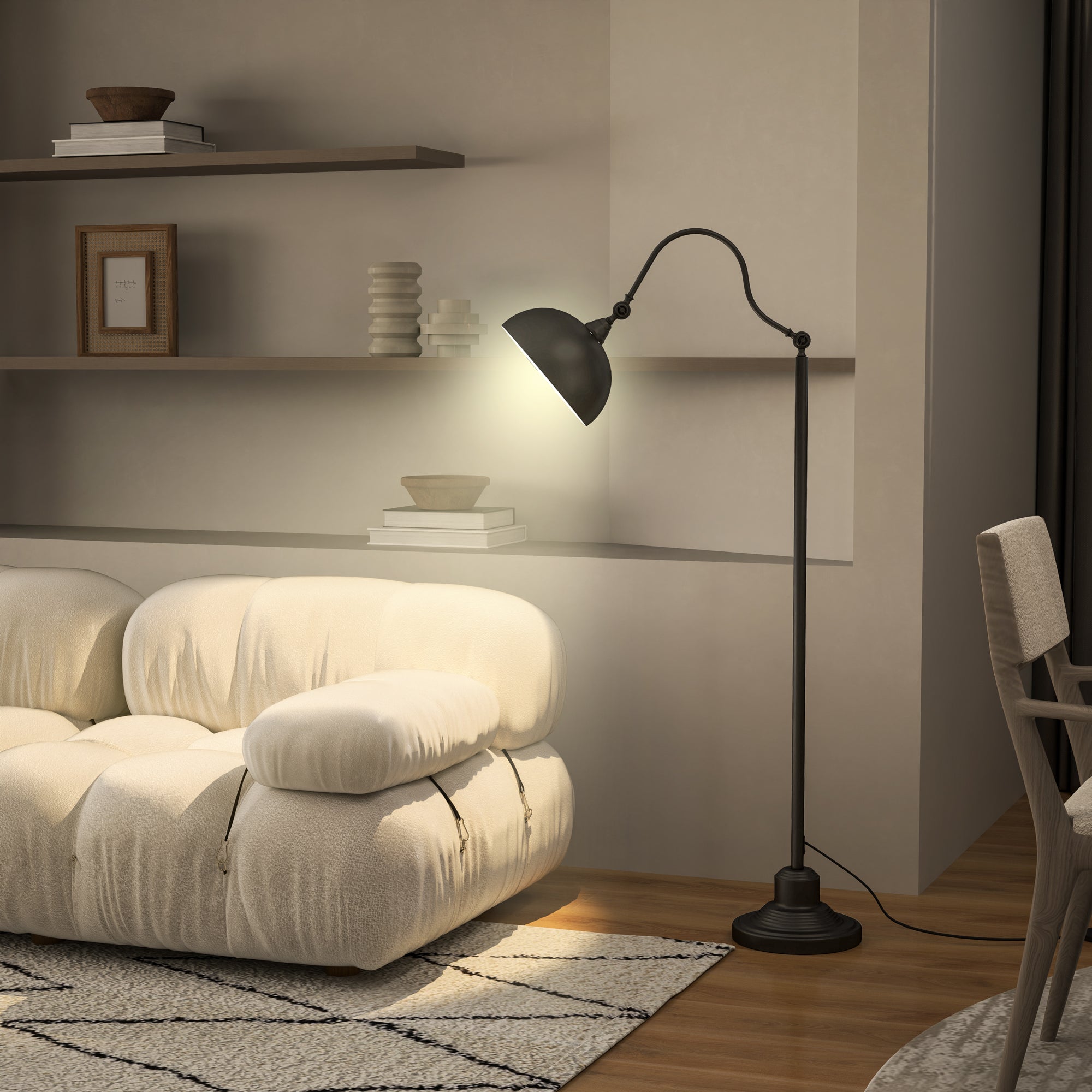 Lampadaire sur pied salon rotatif à 180°, lampadaire à arc avec abat-jour réglable, interrupteur, lampe sur pied E27, lampe de lecture en métal, pour salon, chambre, bureau, noir