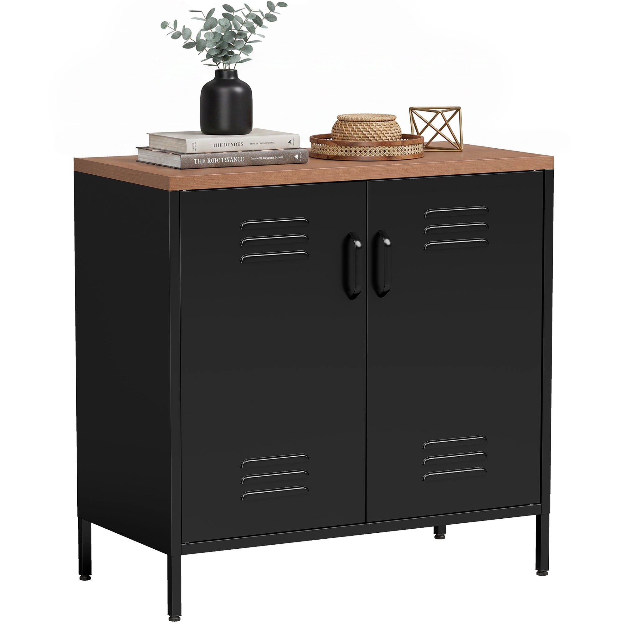 Buffet Salon Métallique, Meuble de Rangement Industriel avec 2 Portes et Étagère Réglable, Pieds en Acier Robuste, pour Cuisine, Chambre et Bureau, 80 x 40 x 80 cm, Noir