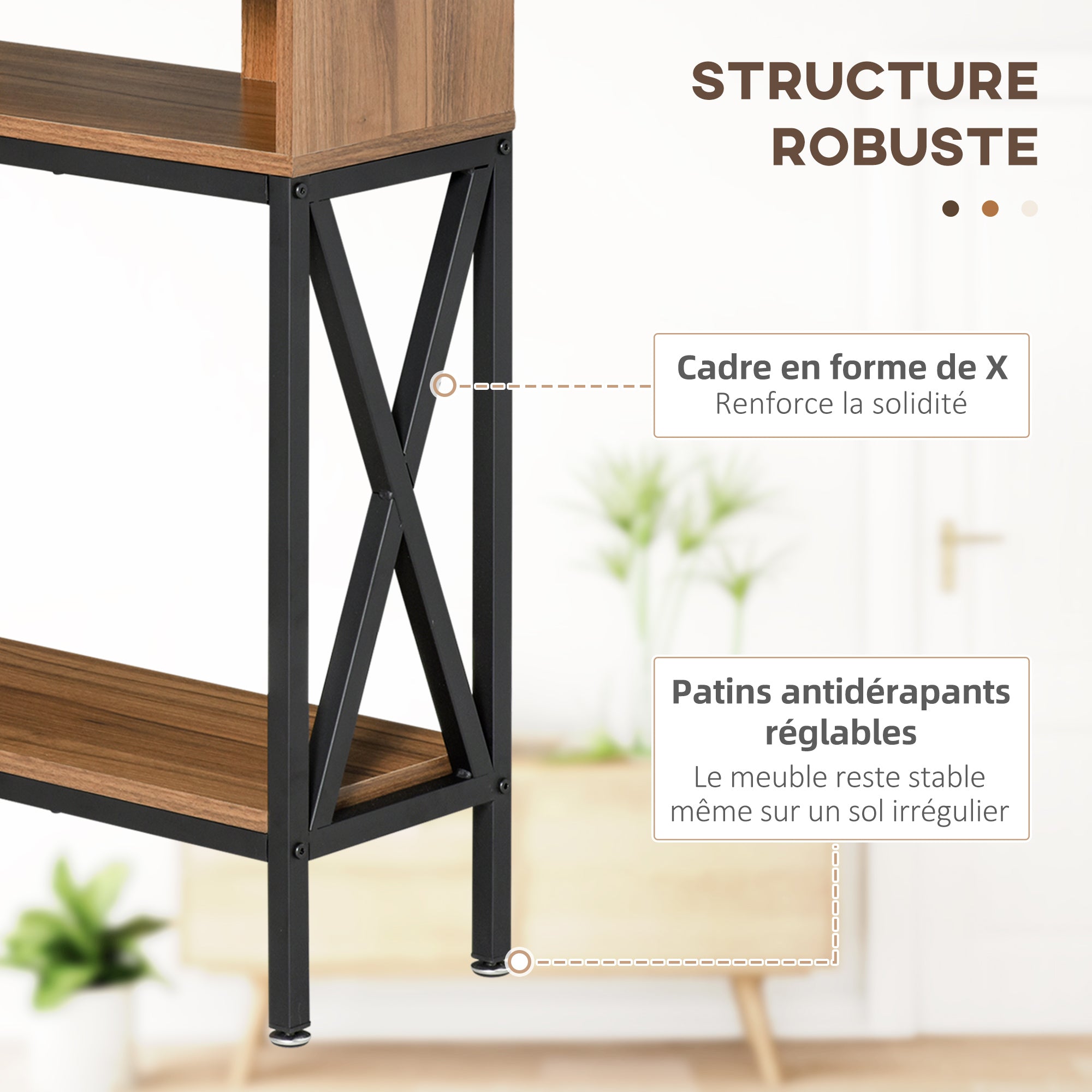 Table Console Table d'Entrée Industriel Multi-rangements 120 x 23,5 x 75 cm Bois Noyer