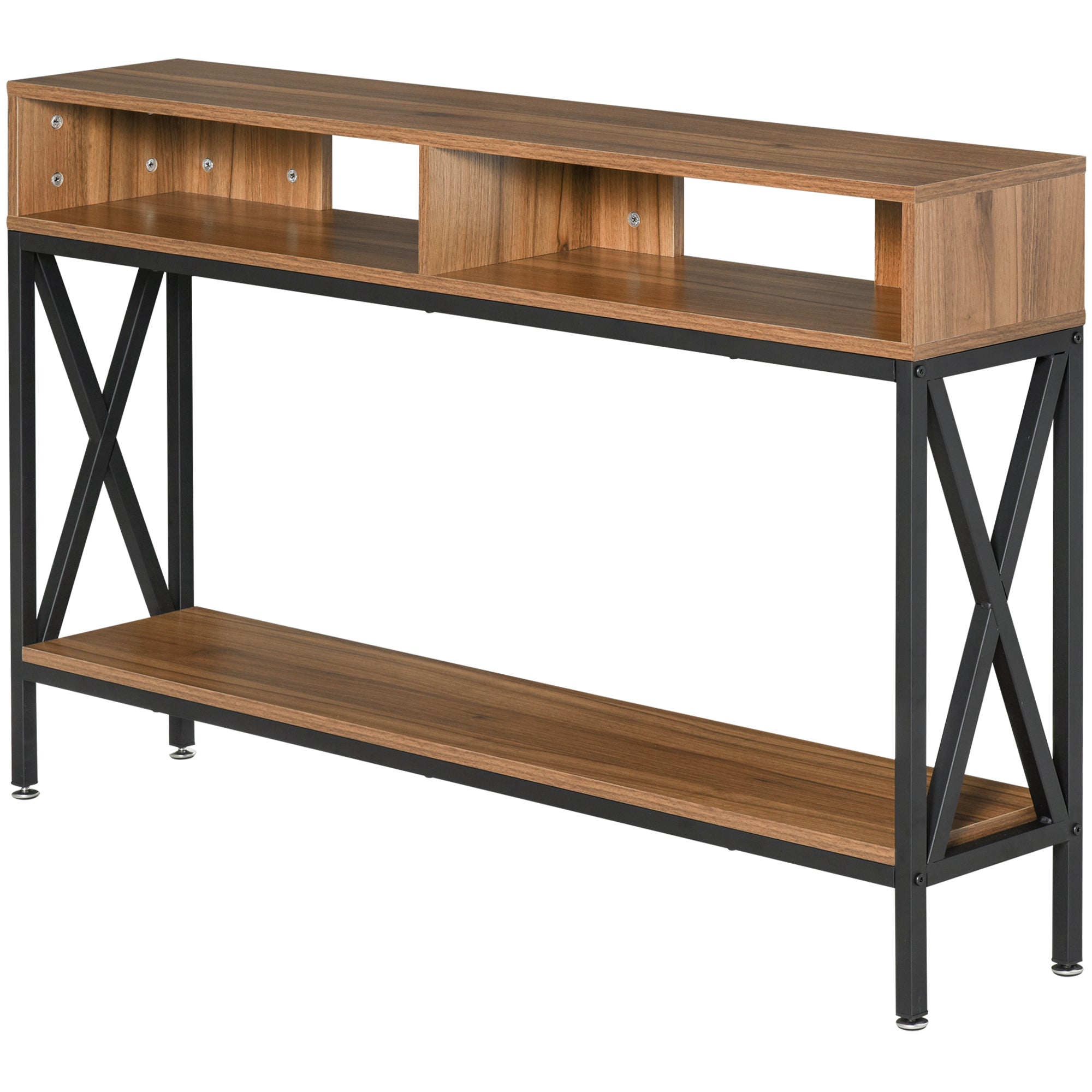 Table Console Table d'Entrée Industriel Multi-rangements 120 x 23,5 x 75 cm Bois Noyer