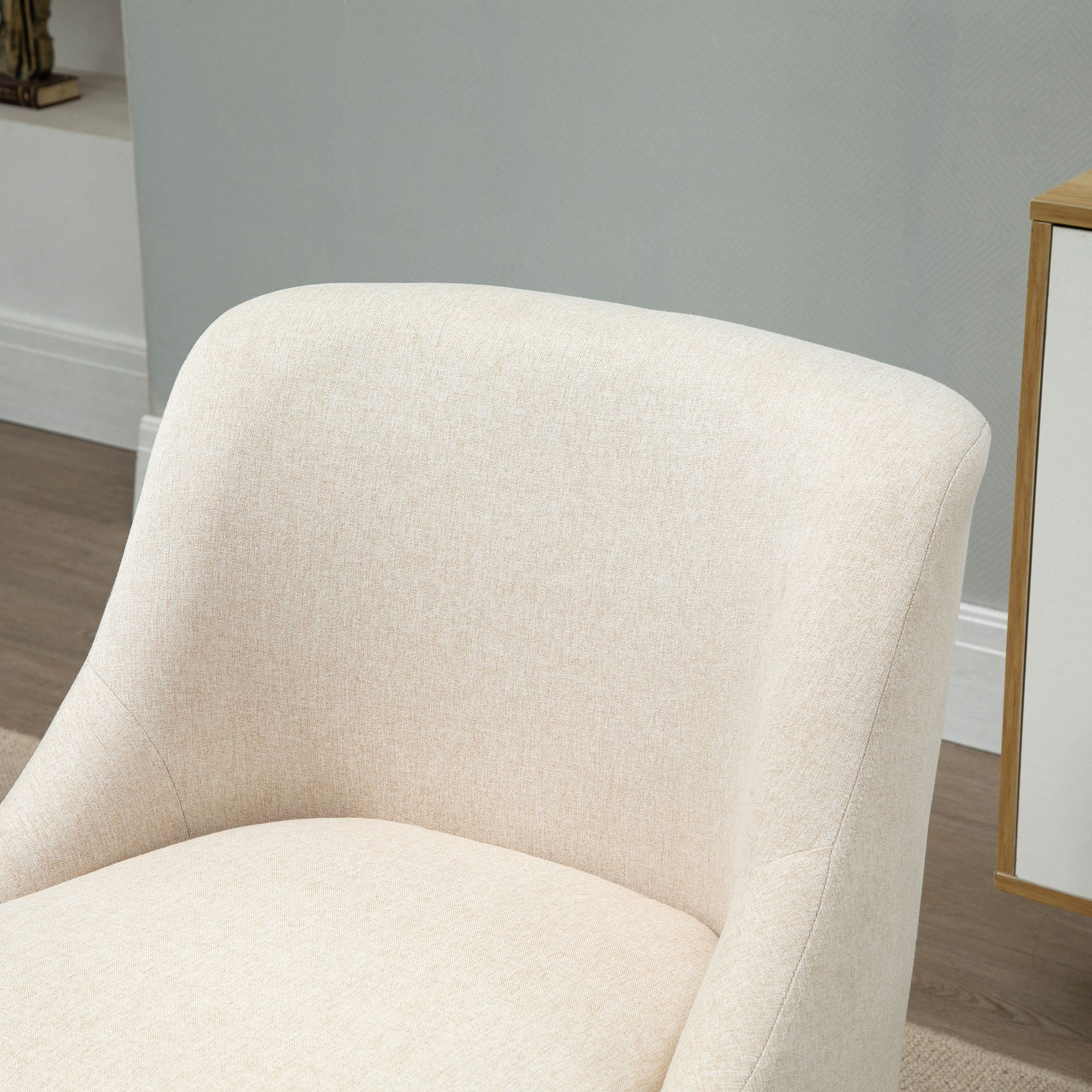 Fauteuil Scandinave Fauteuil salon confortable Fauteuil pour chambre Pieds en Bois Massif revêtement Tissu Lin beige