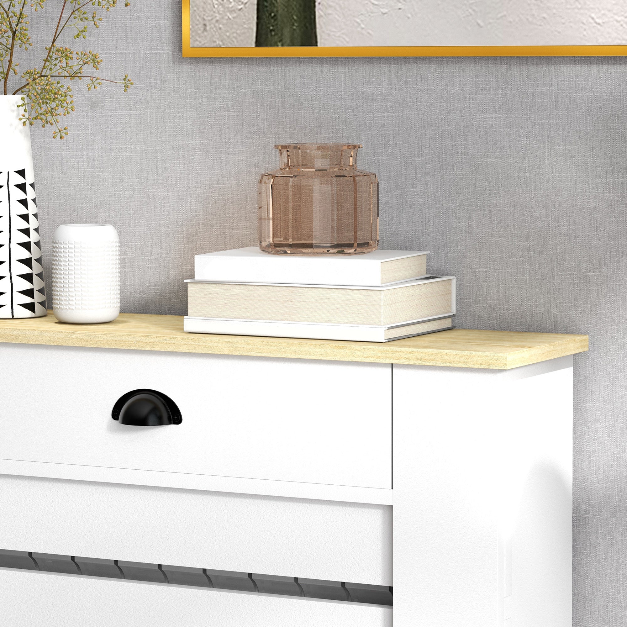 Couvercle de radiateur, cache radiateur, grille à lattes horizontales, avec tiroir, pour salon, chambre à coucher, couloir, en bois, 78 x 19 x 95,5 cm, blanc