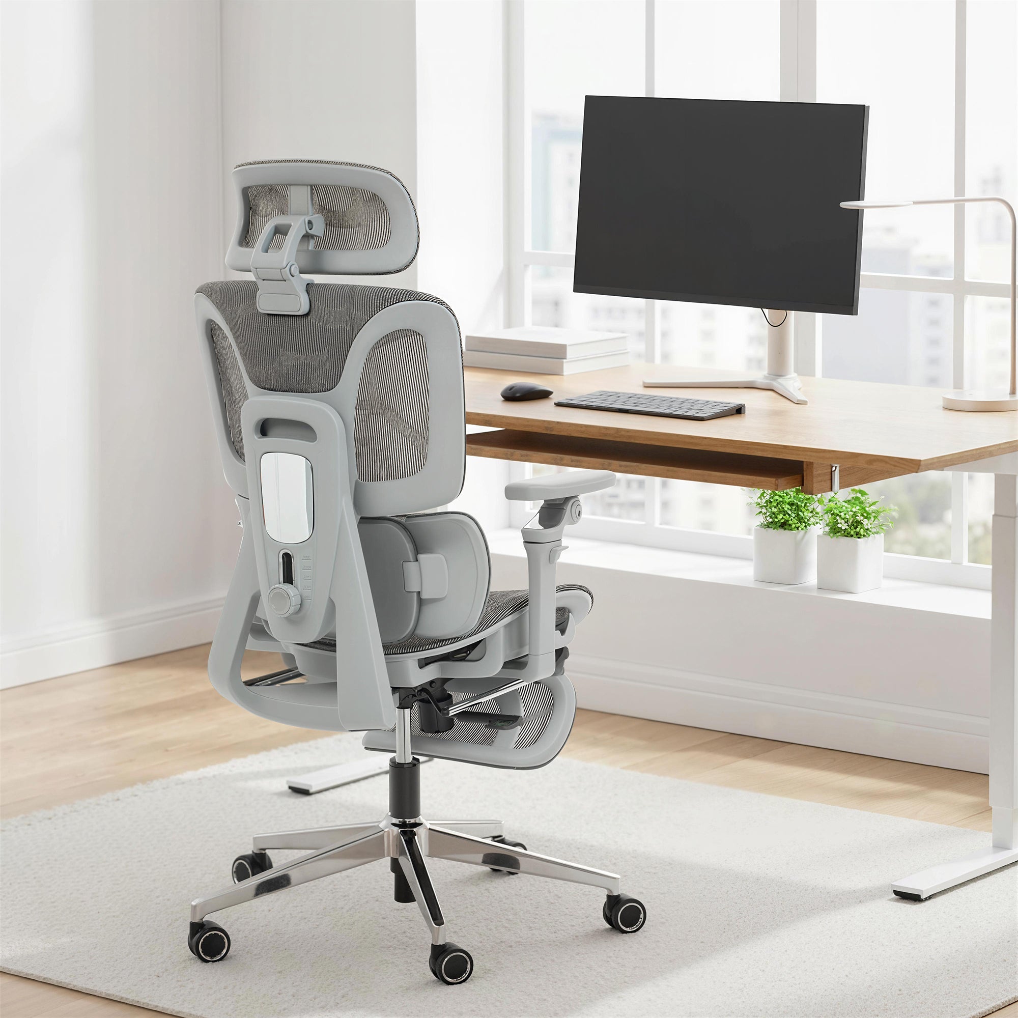 Chaise Bureau Ergonomique avec Accoudoirs 6D Appui-Tête et Profondeur d'Assise Réglables Fauteuil de Bureau en Maille Inclinable Hauteur Réglable Soutien Lombaire Adjustable Repose-Pieds Gris