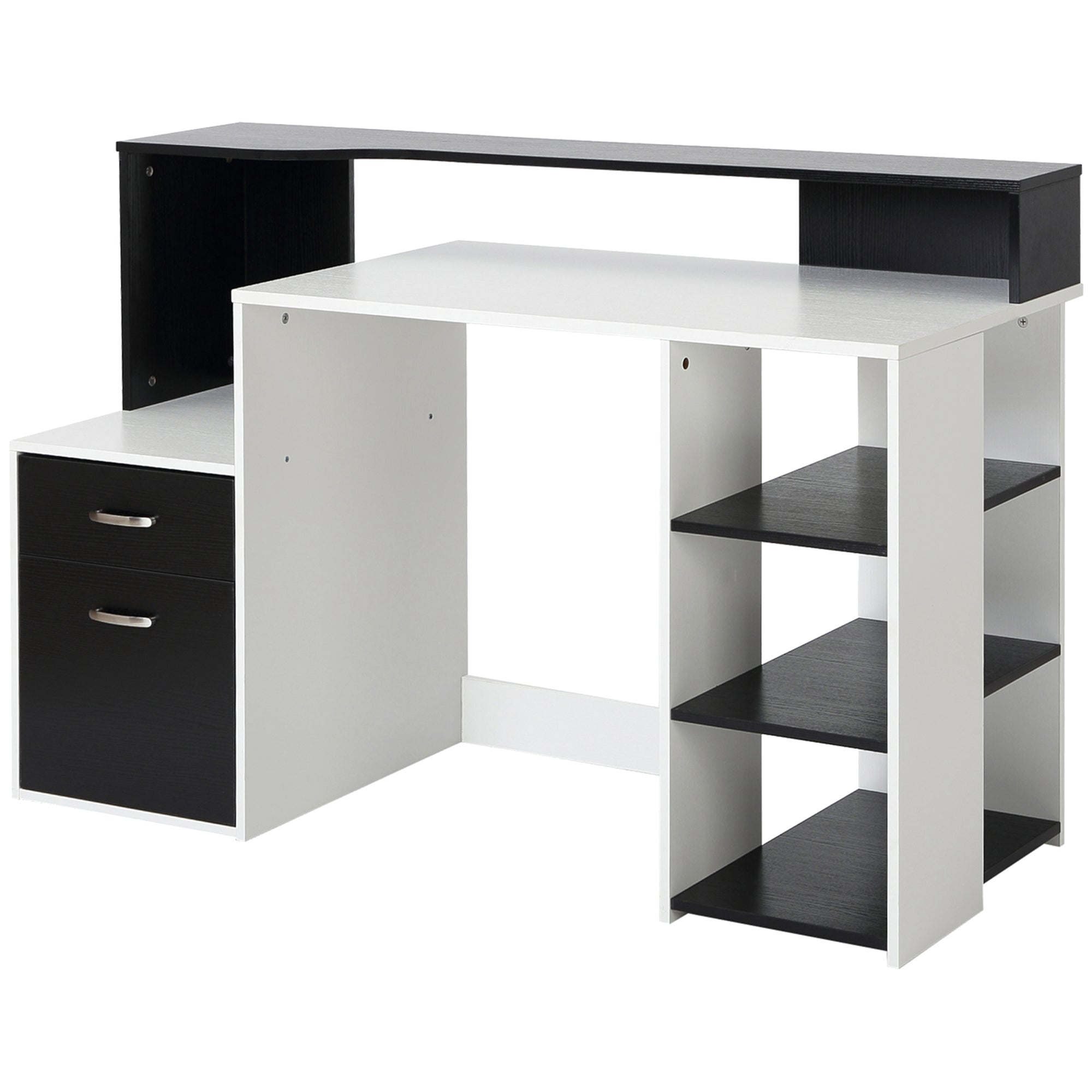 Bureau informatique Bureau avec rangement multimédia design multi-rangements 137 L x 55 l x 92 H cm noir et blanc