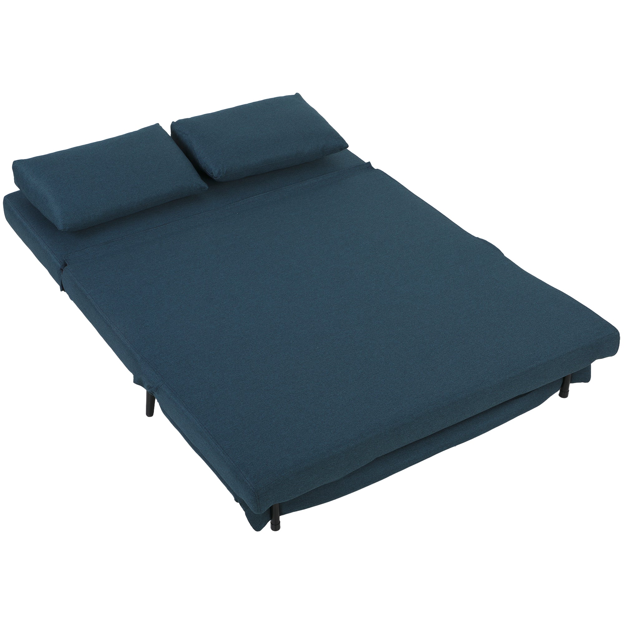 Canapé Convertible 2 Places, 135 x 188 cm, Canapé-Lit Clic-Clac 3 en 1 avec Dossier Réglable, Oreillers, Assise Large, Ressorts en S, Rembourré en Lin, pour Invités, Salon, Bureau, Bleu