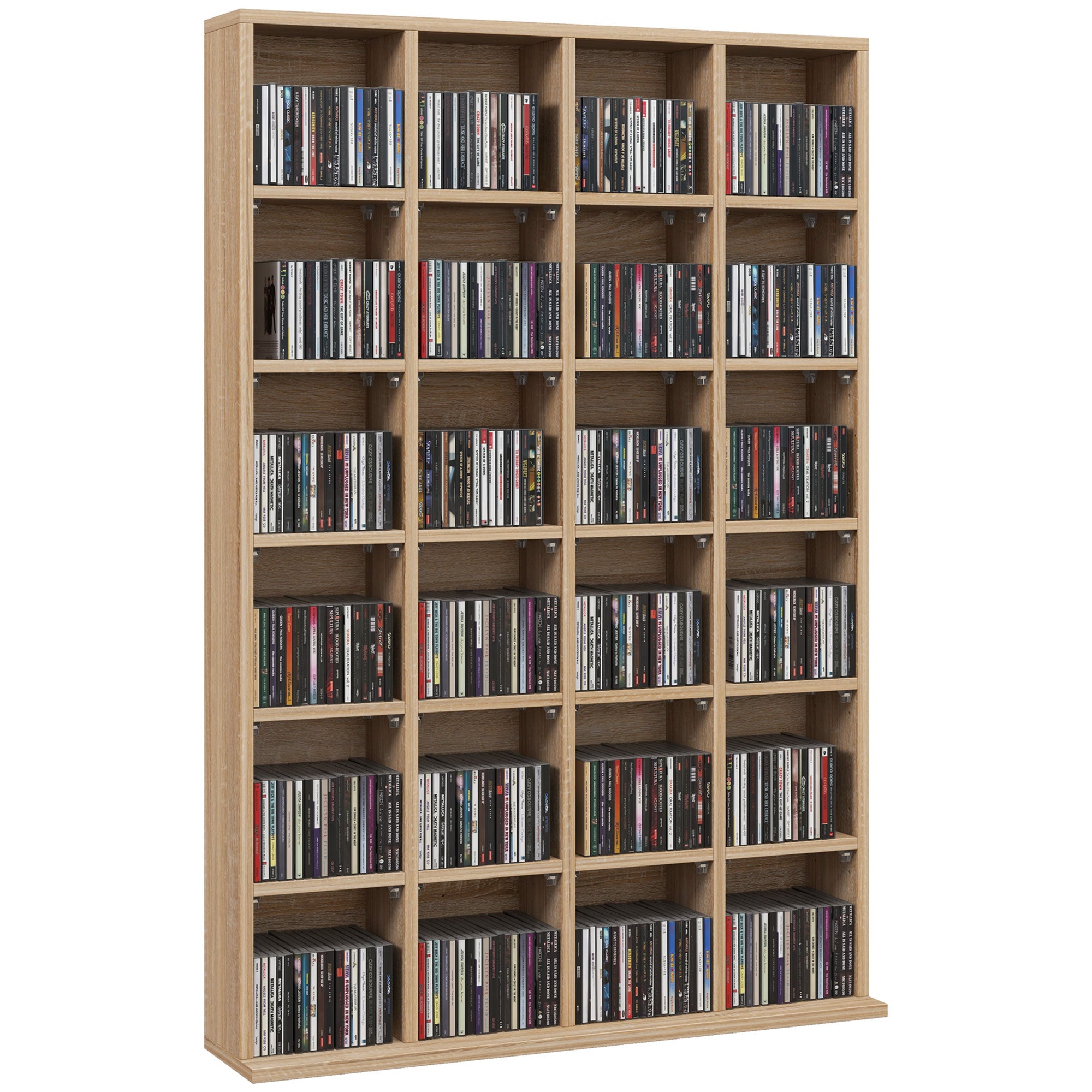 Rangements pour CD et DVD, meuble de rangement multimédia avec 24 compartiments, capacité max. 456 CD/ 336 DVD, bibliothèque en bois avec étagères réglables, 89 x 20 x 130,5 cm, bois naturel