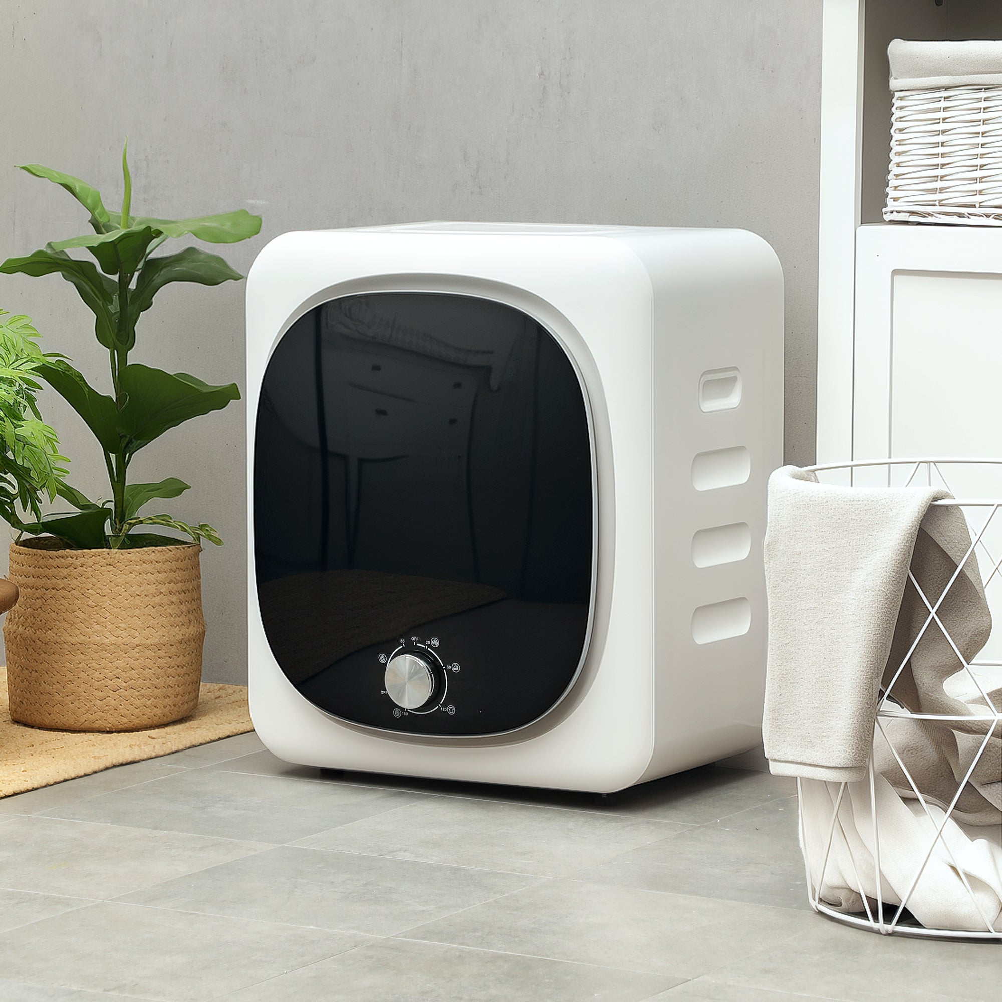 Sèche linge à évacuation compact sèche-linge électrique 800 W 4 Kg avec 5 modes de séchage, cuve en acier inoxydable, charge frontale, pour appartement, maison, camping-cars, blanc