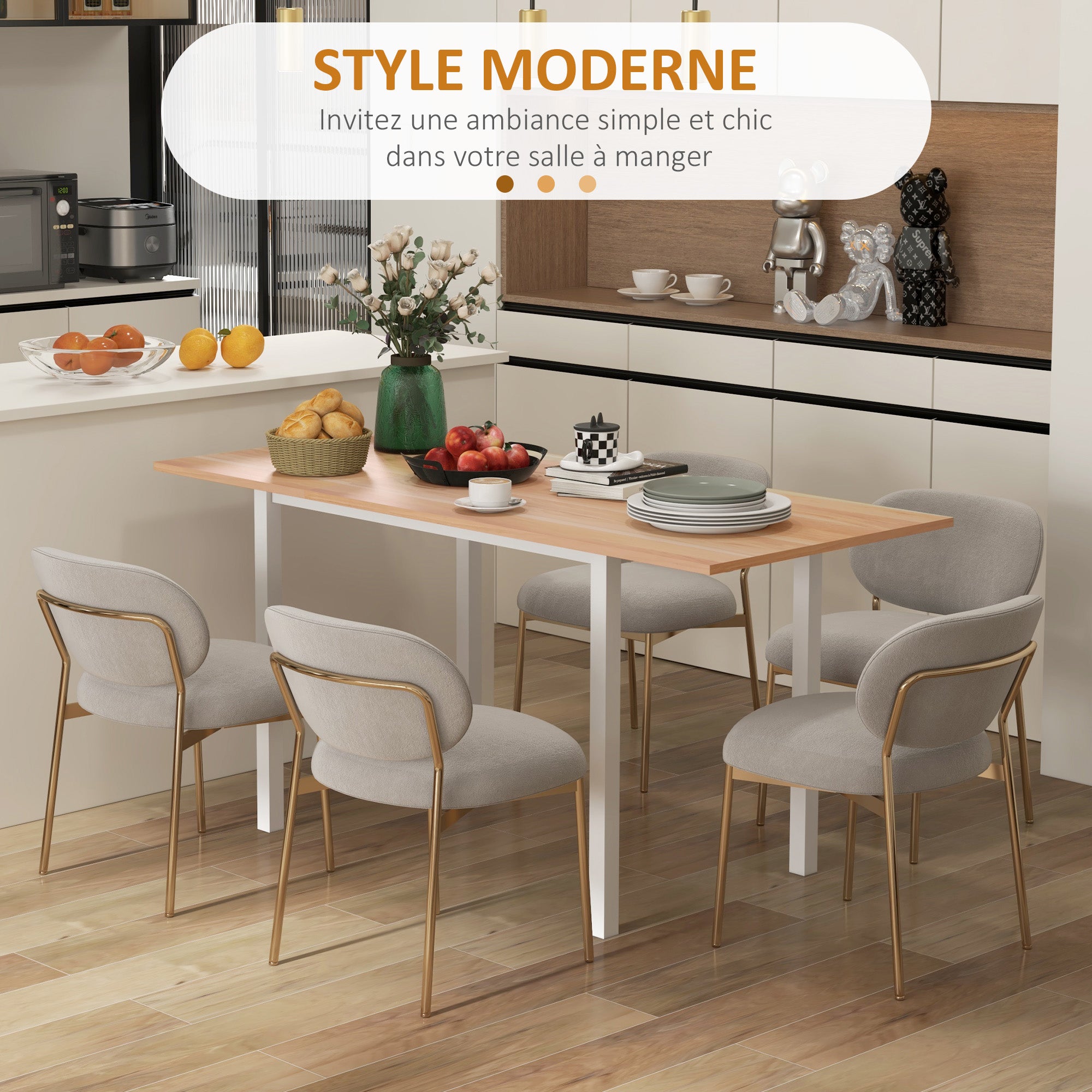 Table à manger extensible table de cuisine design moderne avec grand plateau 6 personnes cadre en acier marron