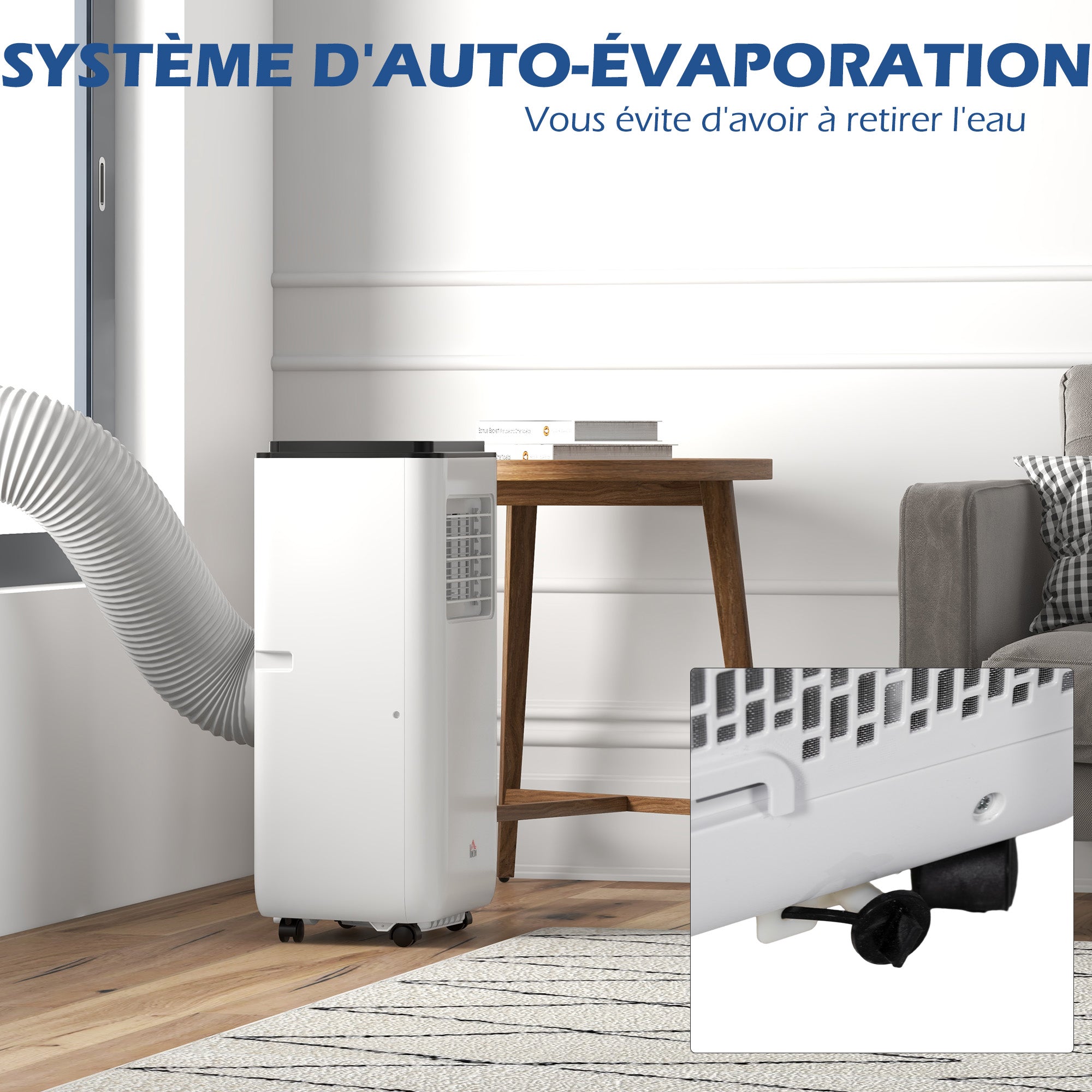 Climatiseur mobile 7000BTU 2kW, climatiseur portable 5 en 1 refroidissement, déshumidificateur, ventilateur, auto, mode nuit, télécommande, 2 vitesses, minuteur 24H, écran LED, 25m², classe A