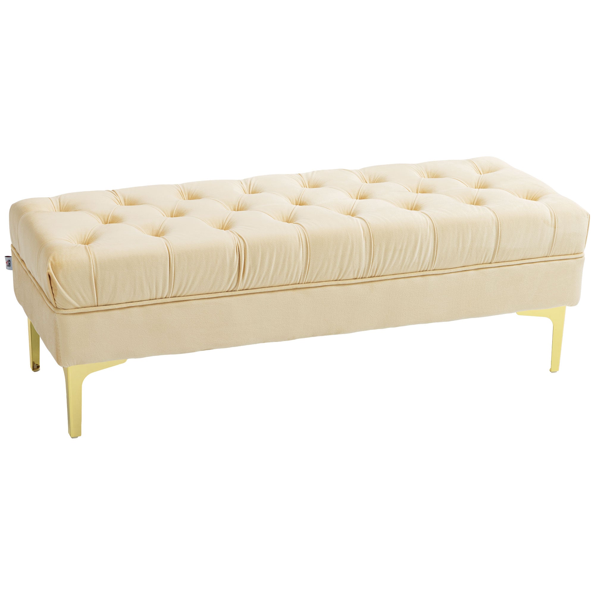 Banc banquette capitonnée bout de lit style classique chic dim. 118L x 45l x 42H cm piètement métal doré velours beige