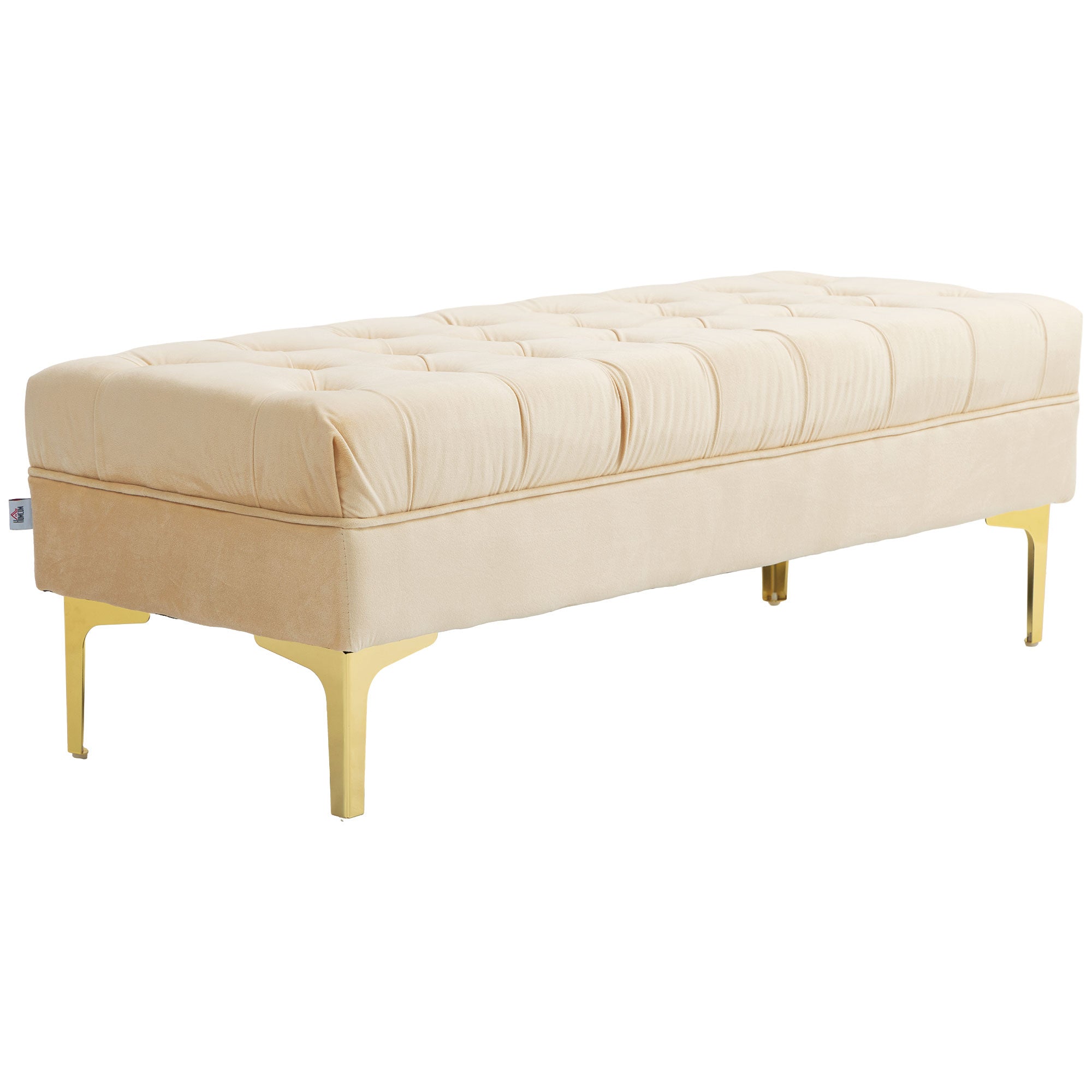 Banc banquette capitonnée bout de lit style classique chic dim. 118L x 45l x 42H cm piètement métal doré velours beige