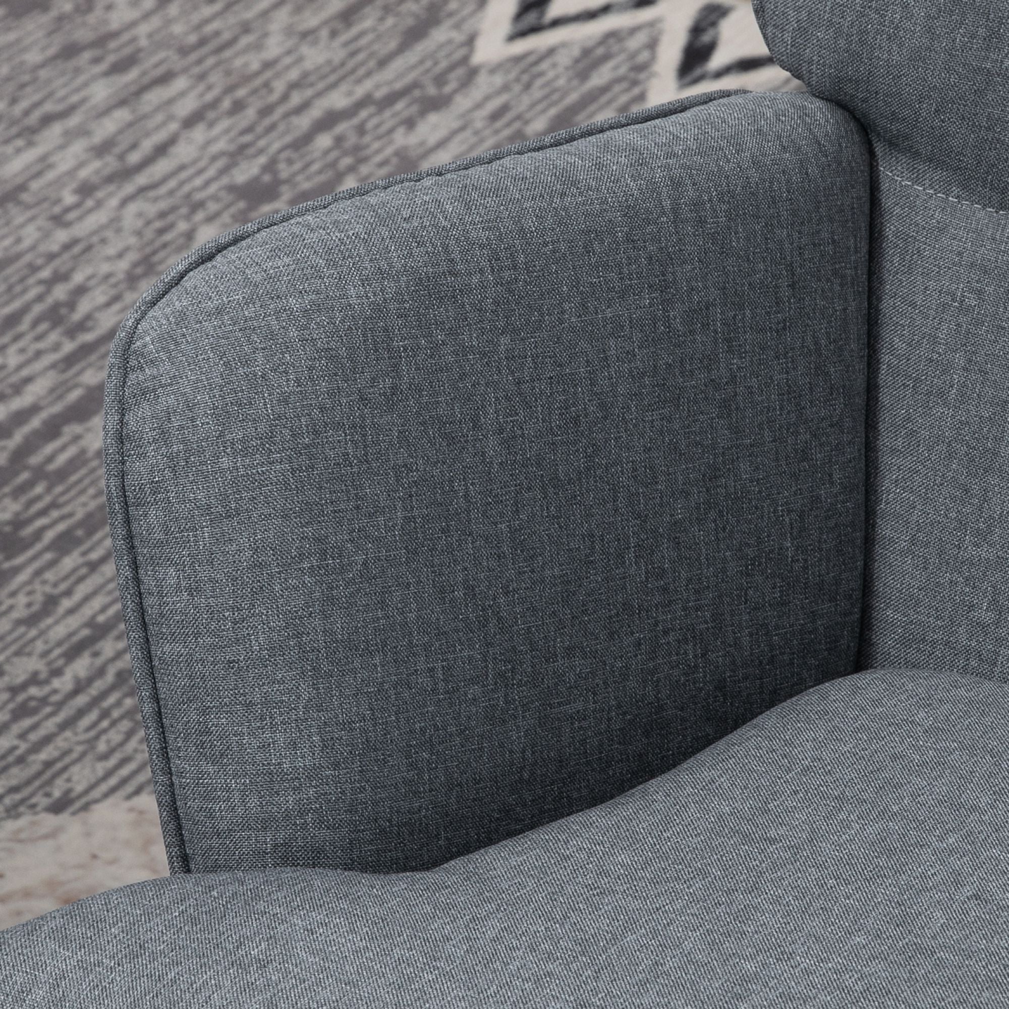 Fauteuil à bascule avec repose-pieds, rocking chair en tissu aspect lin, assise large, dossier haut, coussin inclus, chaise à bascule pour salon, chambre, gris