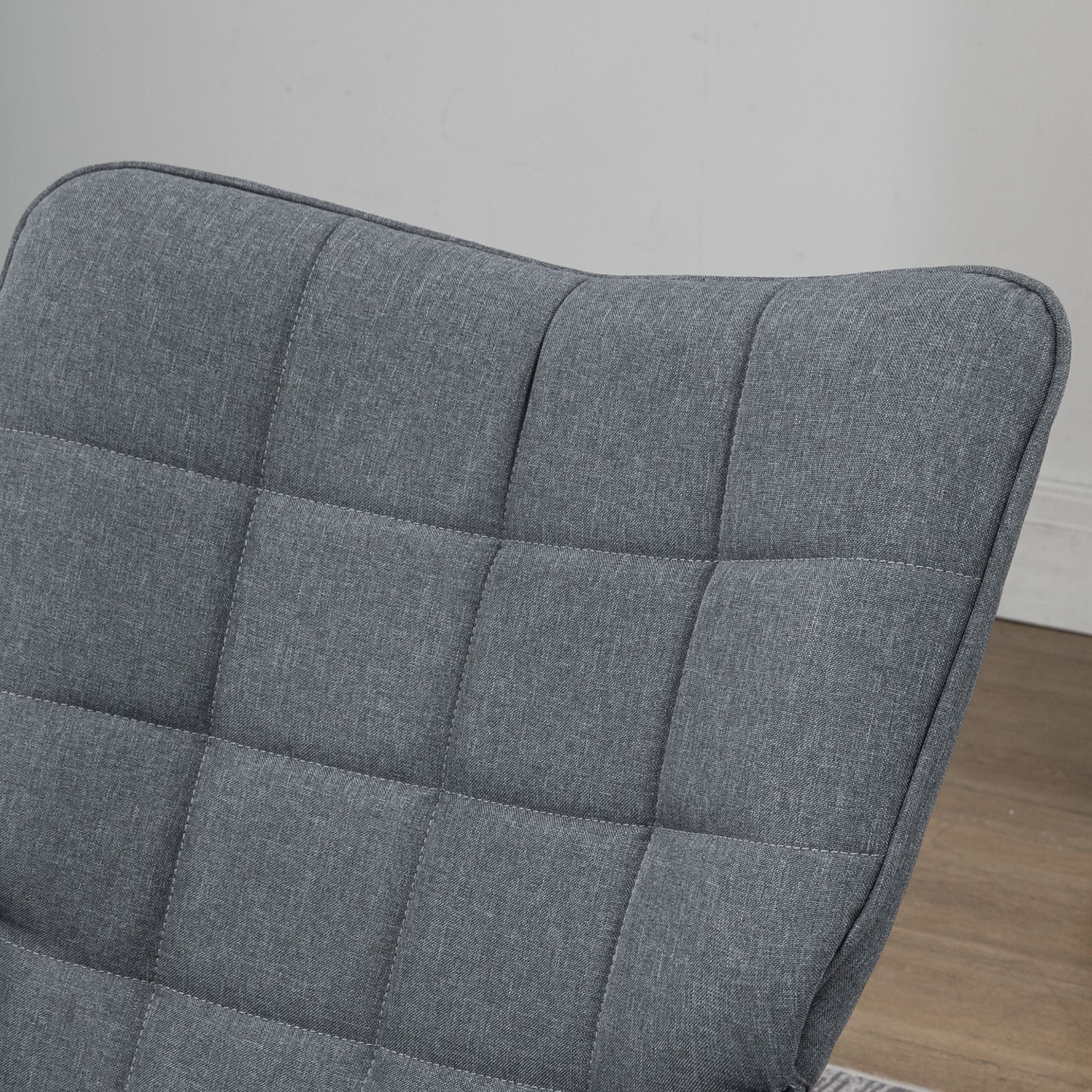 Fauteuil à bascule avec repose-pieds, rocking chair en tissu aspect lin, assise large, dossier haut, coussin inclus, chaise à bascule pour salon, chambre, gris